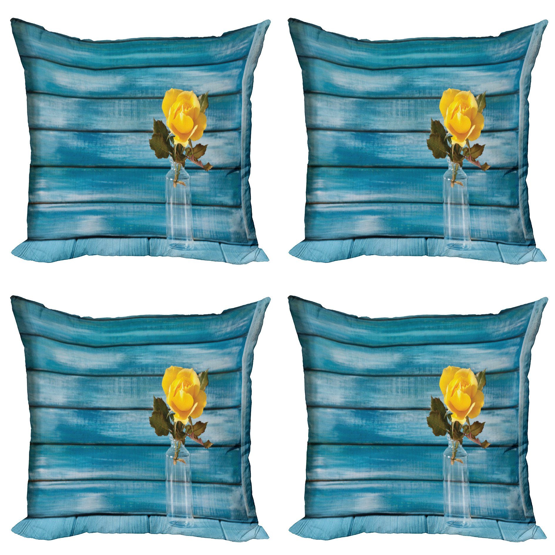 Kissenbezüge Modern (4 Blume Accent Abakuhaus Rose Glas Digitaldruck, einem Stück), Doppelseitiger in Blühende gelbe