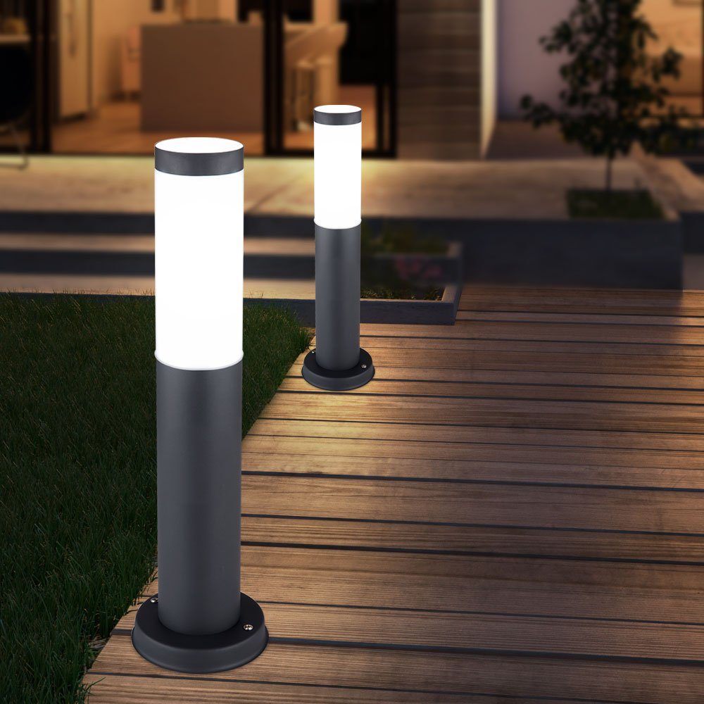 Weg etc-shop Lampe inklusive, Garten Sockel Einfahrt Leuchte Steh Leuchtmittel Warmweiß, im Edelstahl Außen-Stehlampe, LED Beleuchtung