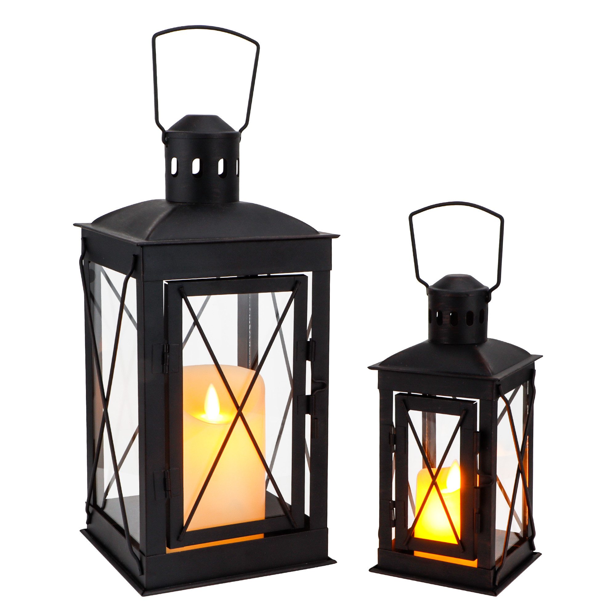 JHY DESIGN Kerzenlaterne Vintage Kerzenlaternen, Outdoor Gartenlaternen, Dekorative Windlichter (Set, 2 St), Metall Kerzenhalter, 36/25 cm, Innen & Außen, Schwarz