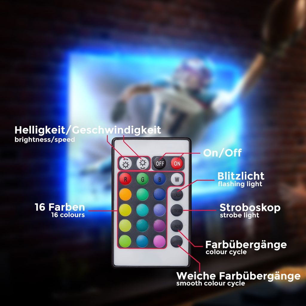 B.K.Licht Schrankleuchte LED Streifen PC 40-55 Zoll 200cm Fernbedienung selbstklebend - BKL1231, LED fest integriert, Streifen Band PC 40-60 Zoll Fernbedienung selbstklebend Farbwechsel