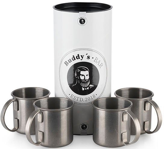 Buddy's Becher Buddy´s Bar, 4-tlg., Edelstahl, Moscow Mule Becher, 450 ml, hochwertiger Edelstahl, Edelstahl Antik