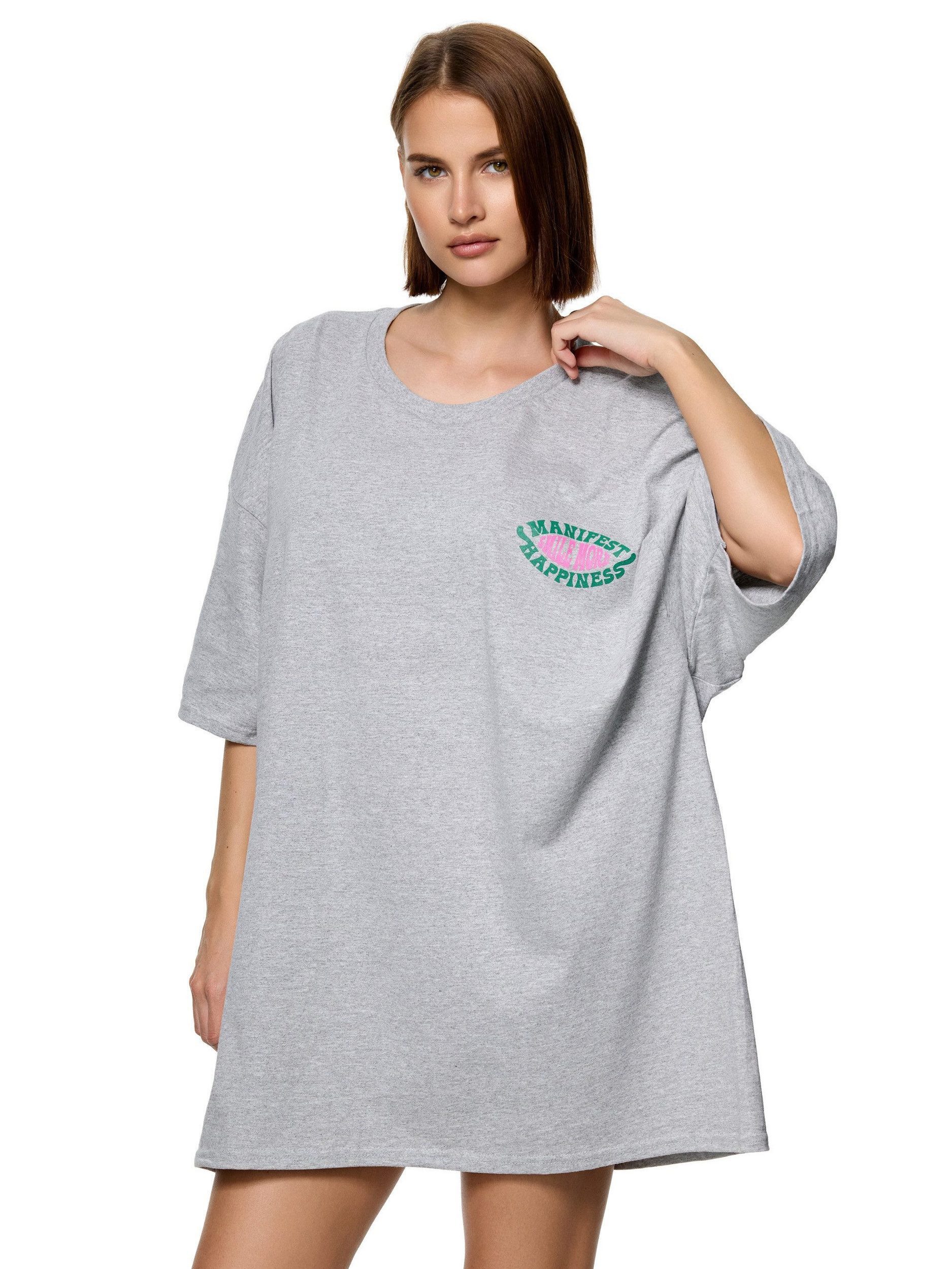 Worldclassca T-Shirt Worldclassca Oversized "Happiness" Print T-Shirt Lang Oberteil Shirt Neue Kollektion - Stilvolle und gemütliche Streetwear Mode