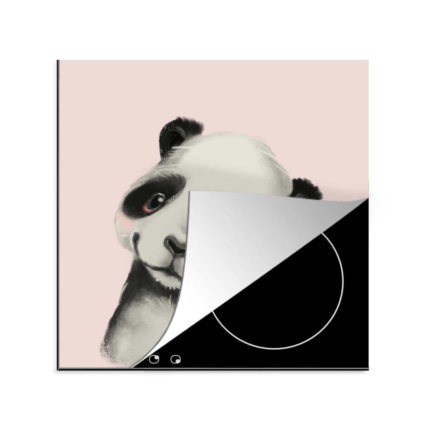 MuchoWow Herdblende-/Abdeckplatte Panda - Kinder - Rosa, Vinyl, (1 tlg), 78x78 cm, Ceranfeldabdeckung, Arbeitsplatte für küche