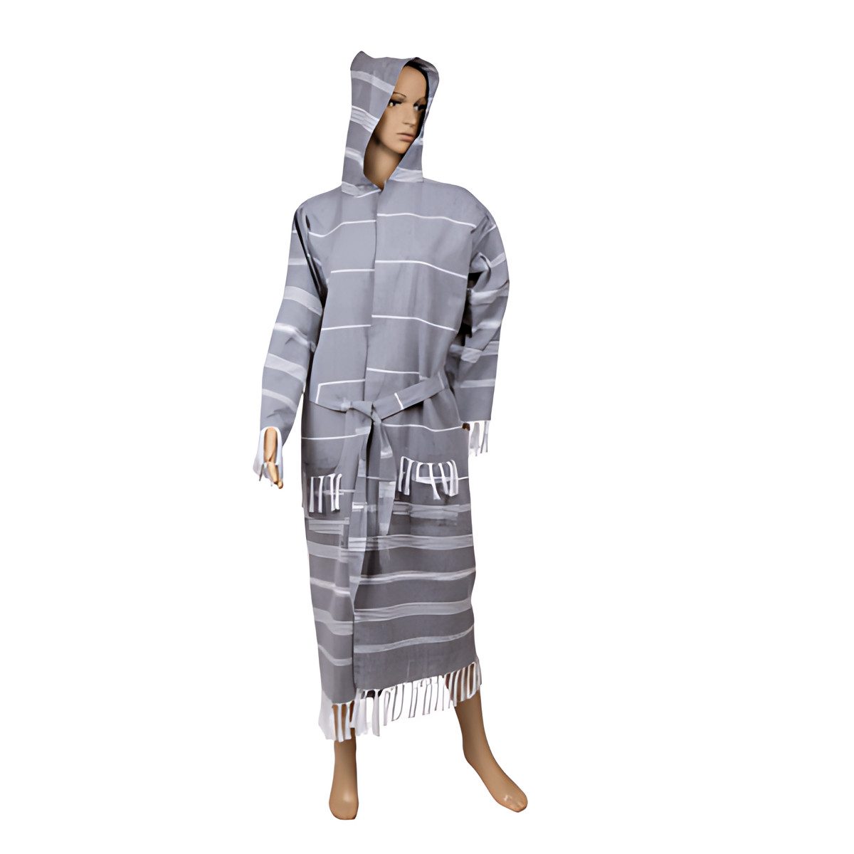 Out of the Blue Herrenbademantel Grau/weißer Fouta-Hamam-Bademantel