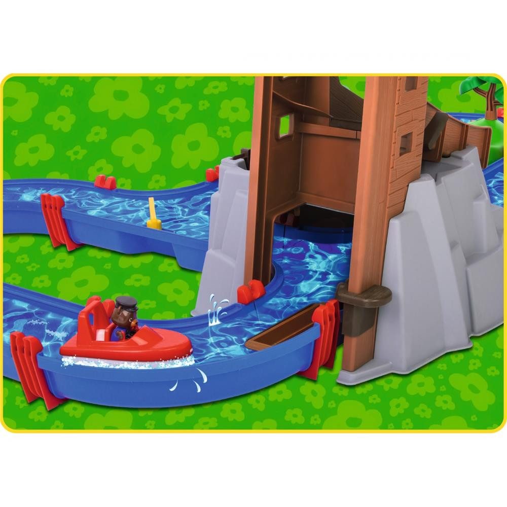 Aquaplay Wasserbahn AdventureLand 8700001547, mit Berg Turm Stausee Boot Spielset Kinder Wasserspielzeug