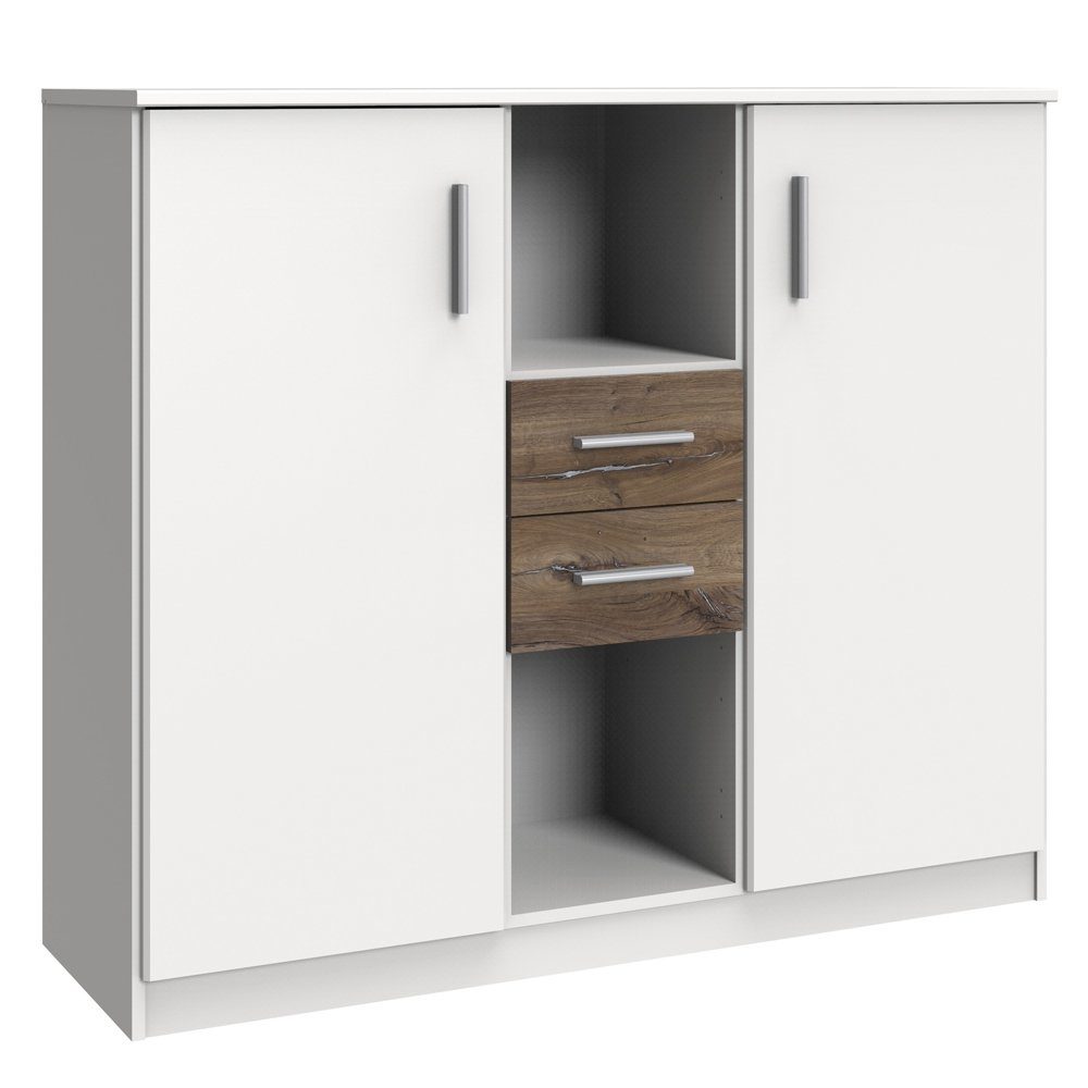 Lomadox Highboard JOHANNESBURG-43, in weiß mit Eiche Nb., Softclose Funktion, B/H/T: ca. 122/105/41 cm
