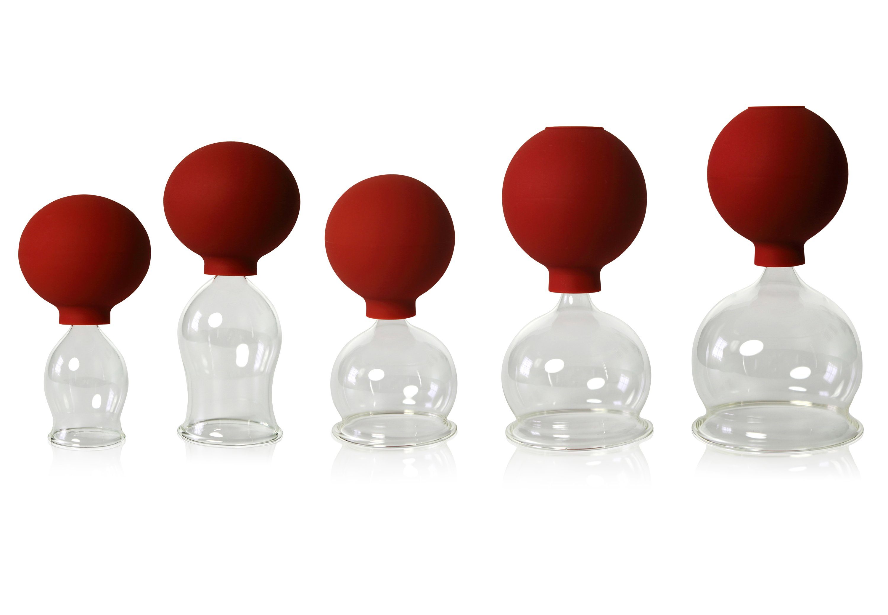 Lauschaer Glas Massagegerät Schröpfglas Schröpfgläser mit Saugball in vielen Größen aus Glas, 5-tlg.