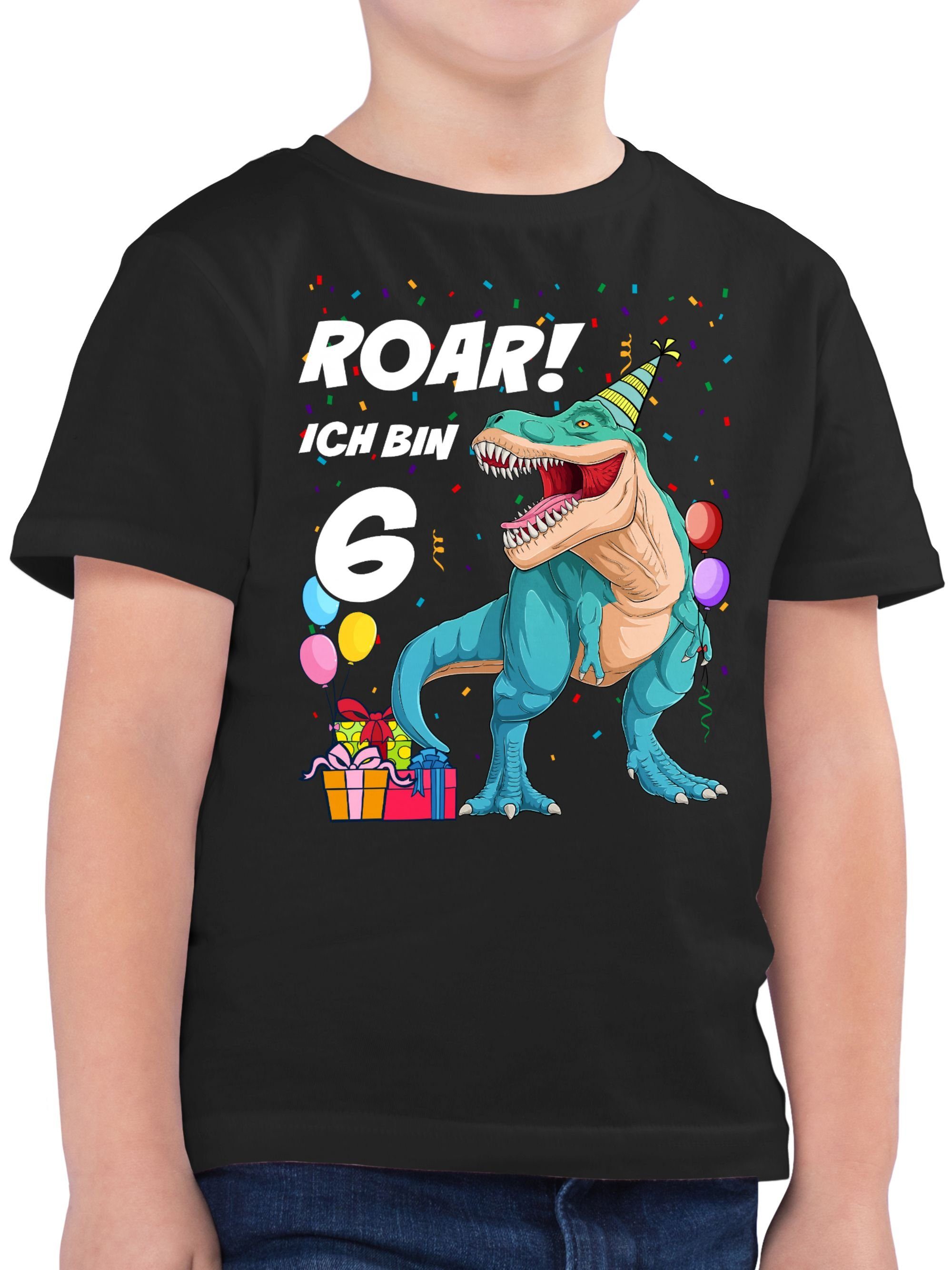 Shirtracer T-Shirt Ich bin 6 Jahre - T-Rex Dinosaurier Dino 6. Geburtstag 02 Schwarz