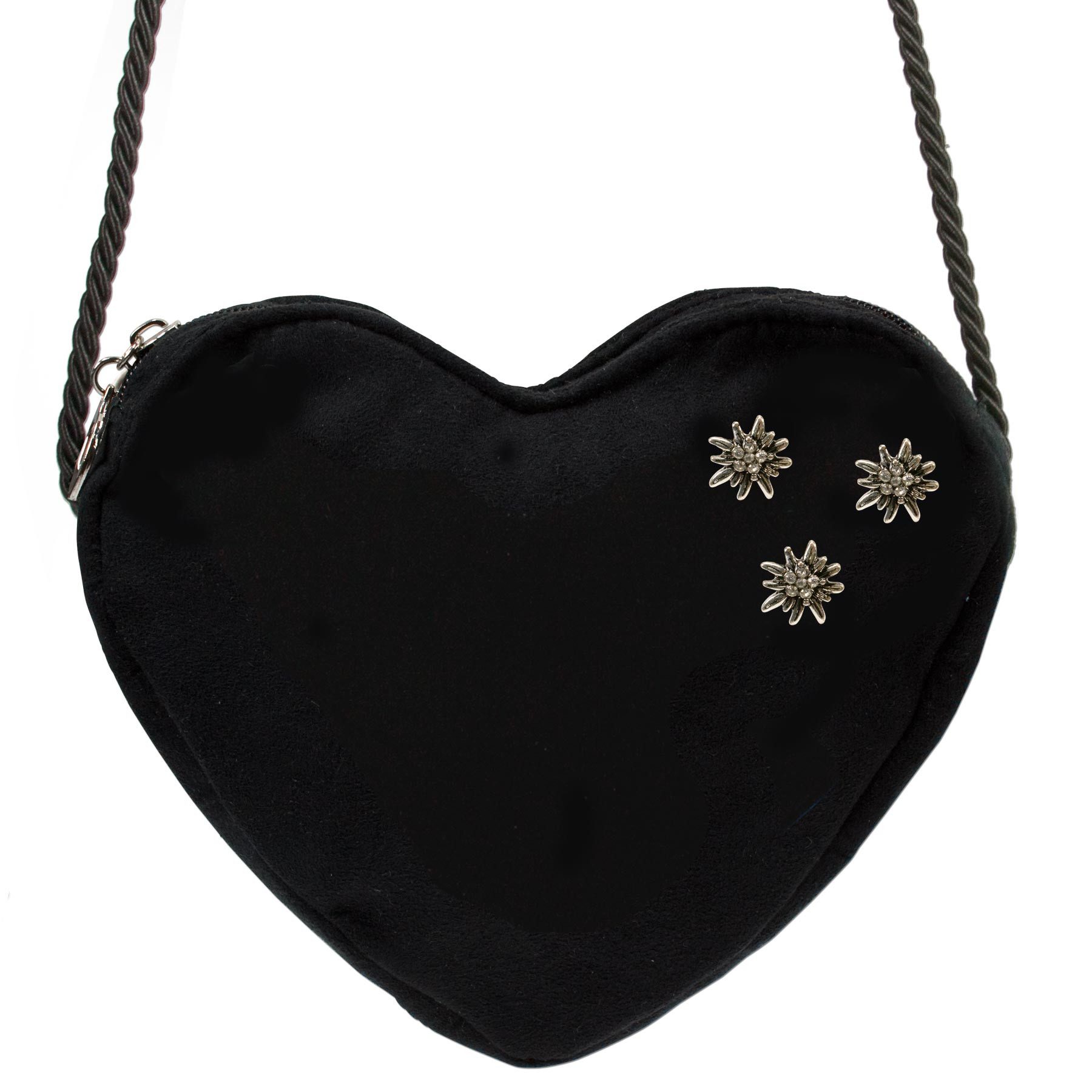 Alpenflüstern Schultertasche Herztasche Strass-Edelweiß Mini (schwarz), - Damen Trachtentasche in Herzform, Schultertasche fürs Dirndl, Herz H – Bild 3 von 3