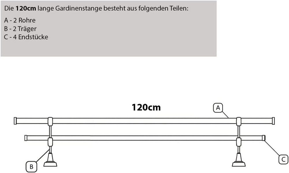 MDEKOR Gardinenstange Vorhangstange 19mm, 2-läufig, 2-läufig Wandmontage, 120 cm Messing Gold – Bild 5 von 5