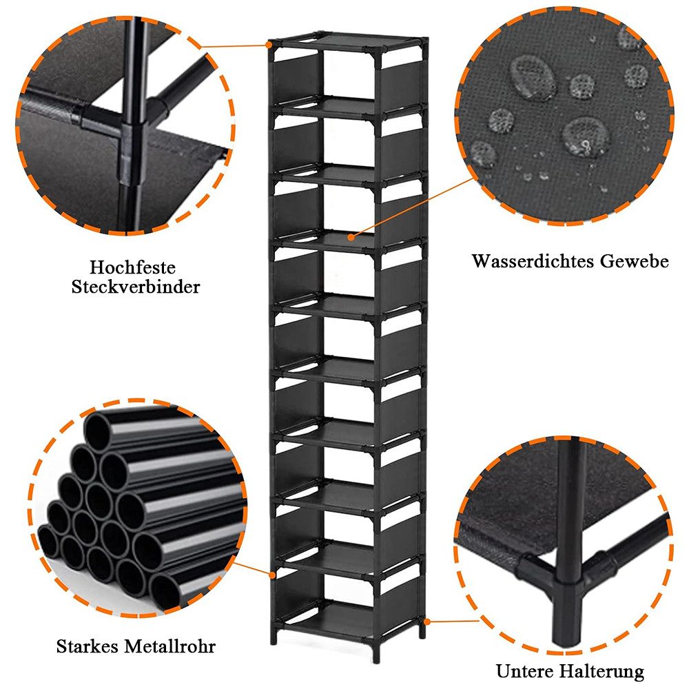 NUODWELL Schuhregal 10 Ebenen Schmales Schuhregal, vertikales Schuhregal pl günstig online kaufen