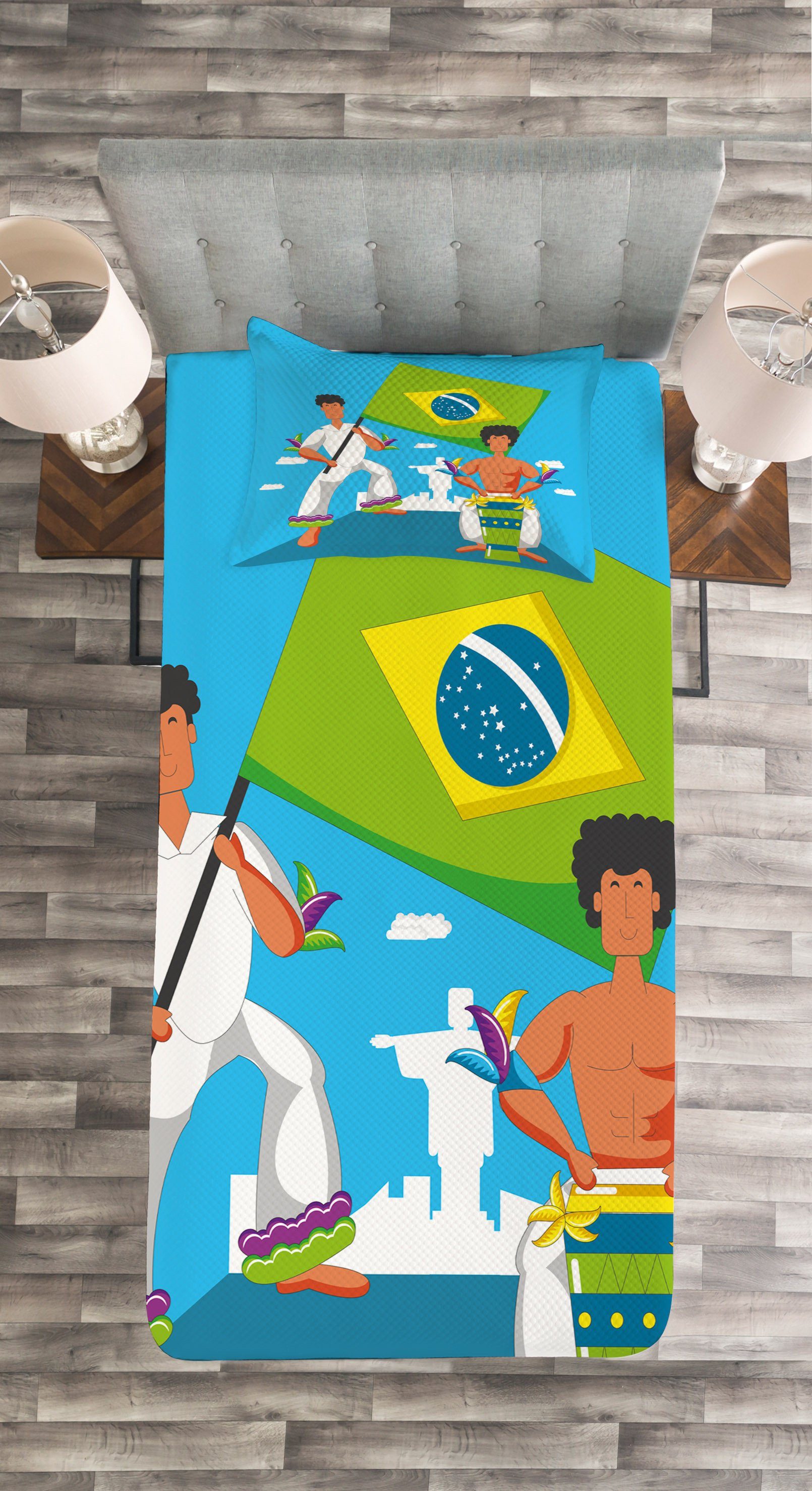 Tagesdecke Set Brasilianische Kissenbezügen Abakuhaus, Brasilien Waschbar, Entertaining mit Männer