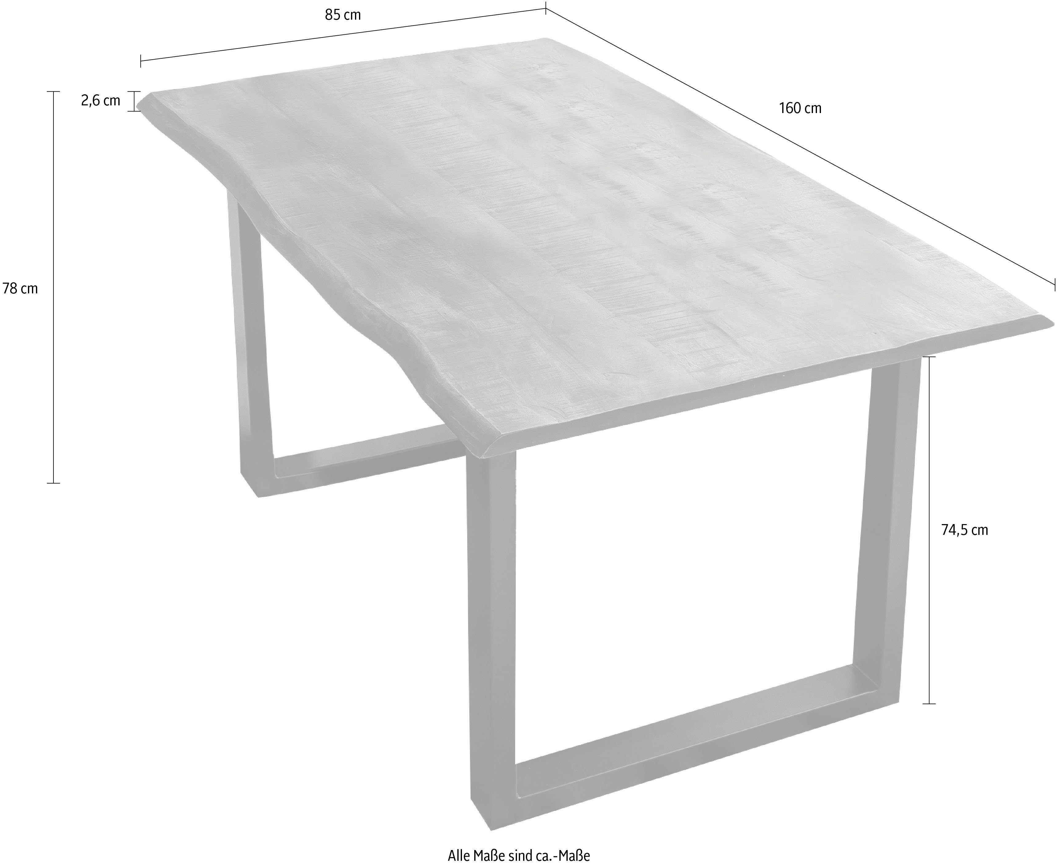 SIT Esstisch 160x85 cm Mango Holz Stahlgestell Industrial sägerau, Esstisch Mango Massivholz sägerau mit Stahlgestell Industrial