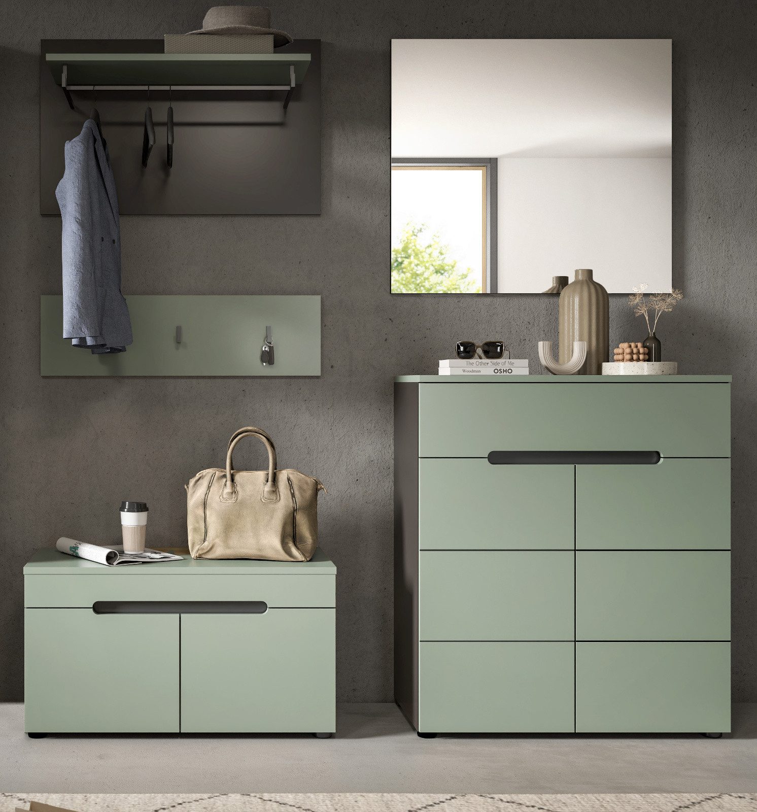 Inn.Furn Garderoben-Set Cooper, (Flurgarderobe in Salbei Grün und Basalt Gr günstig online kaufen