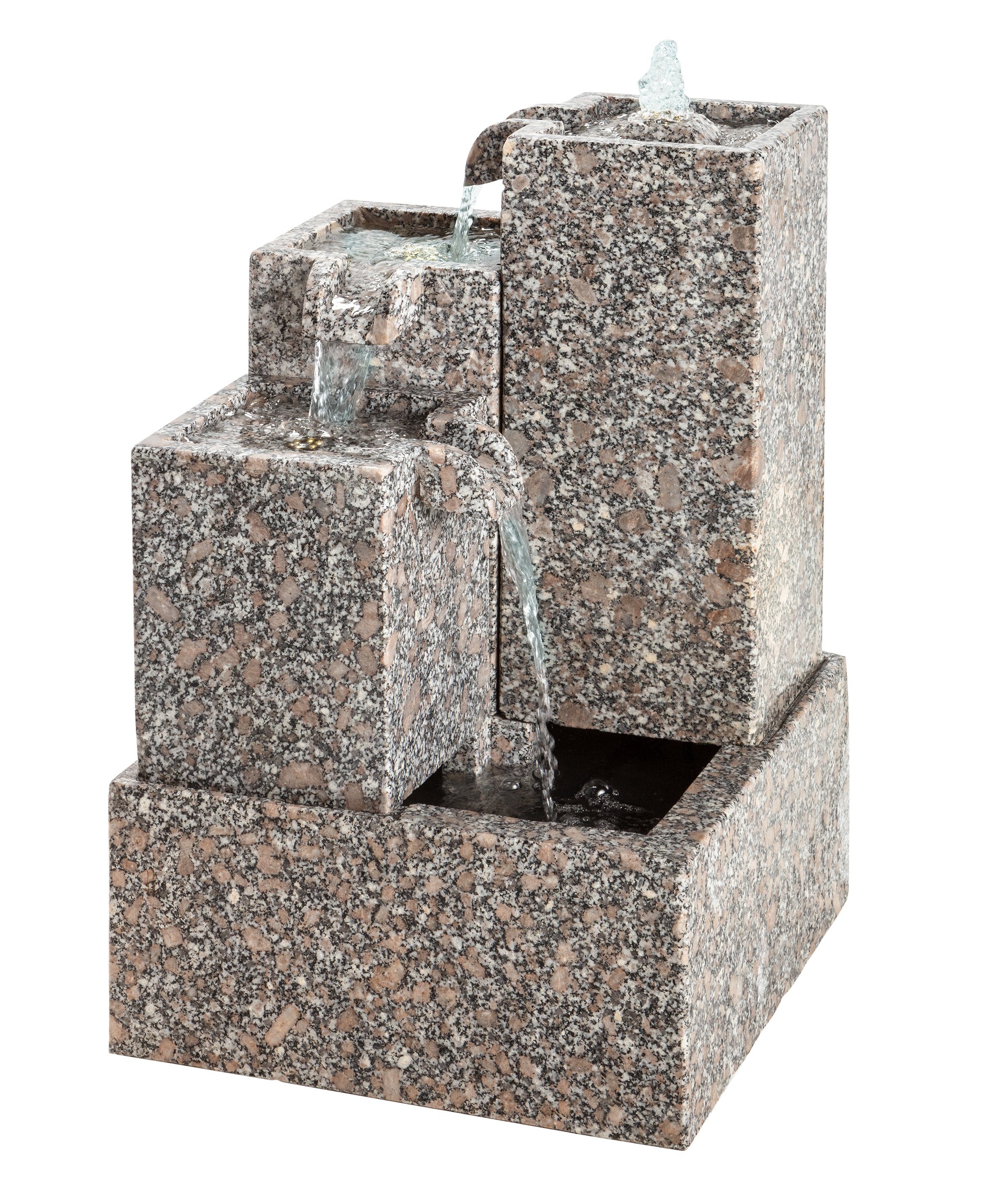 Dehner Gartenbrunnen Cascada mit LED, 65 x 43 x 43 cm, Granit, 43 cm Breite, modernes Wasserspiel aus Granit inkl. Pumpe, Trafo und LED-Beleuchtung