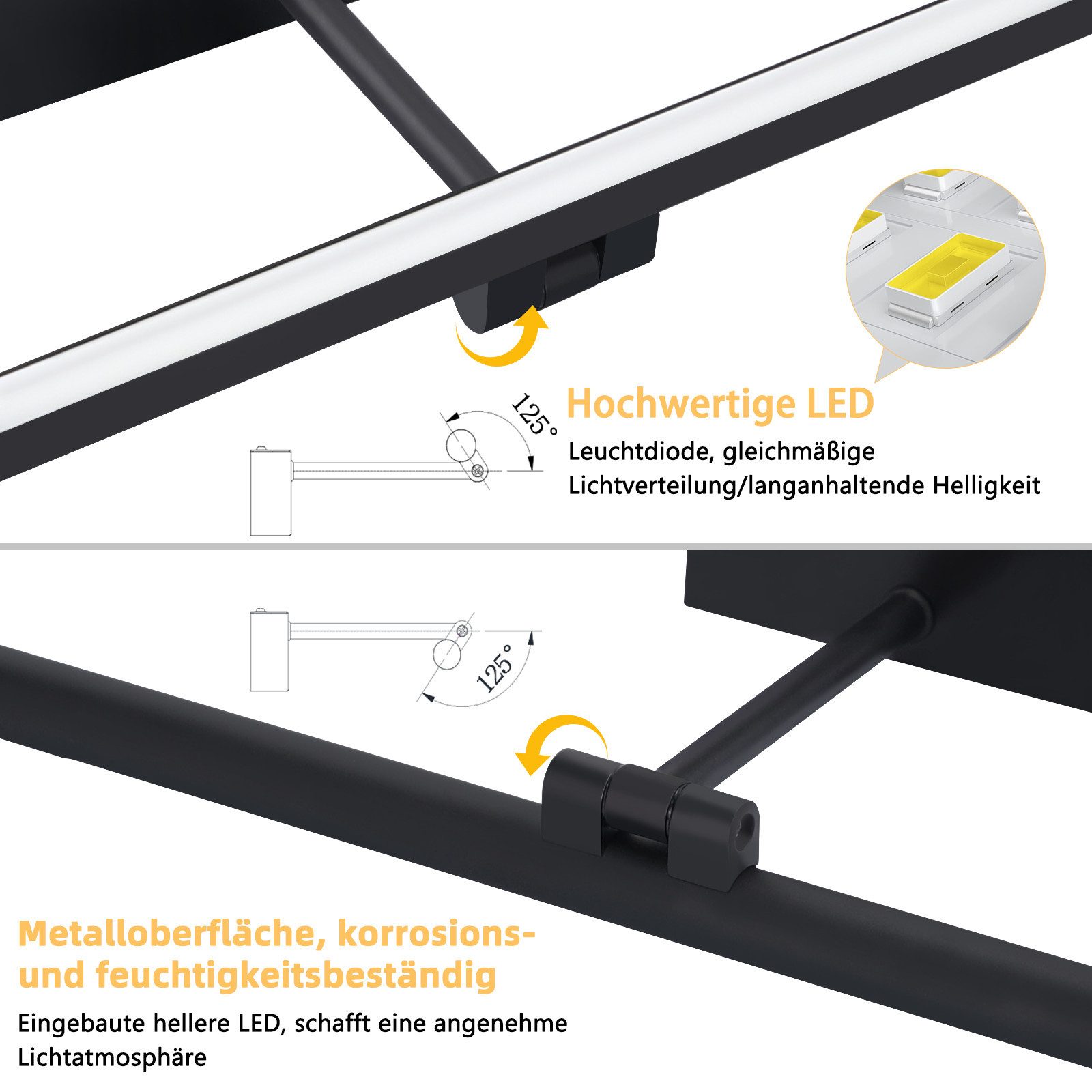 ZMH LED Spiegelleuchte 40CM 4000K Wandleuchte Schwarz Wand 6W, LED fest integriert, Neutralweiß, Spiegellampe Küche – Bild 2 von 5