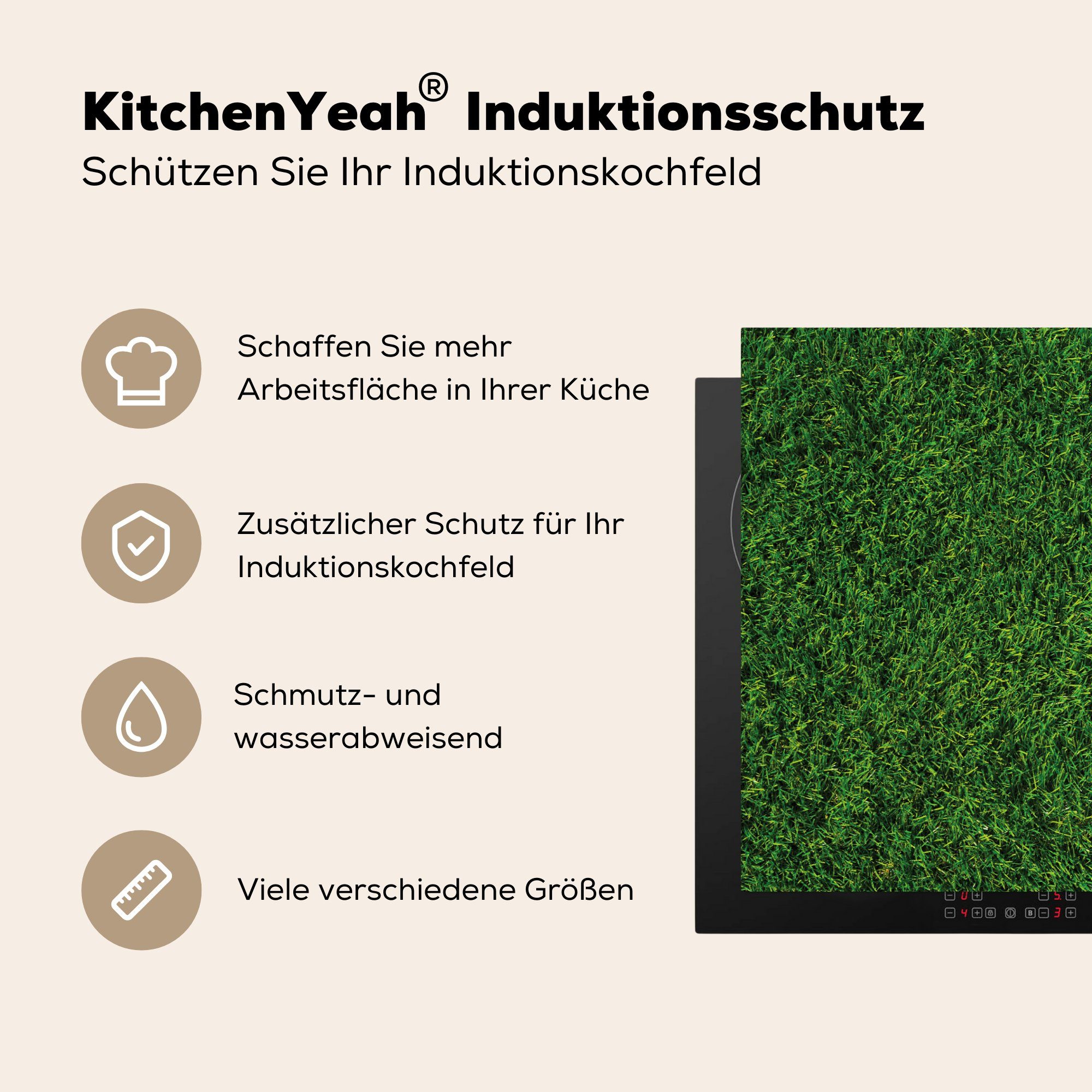 MuchoWow Gras, küche, Ceranfeldabdeckung Herdblende-/Abdeckplatte cm, die Draufsicht 81x52 (1 auf Induktionskochfeld Schutz Vinyl, tlg), für