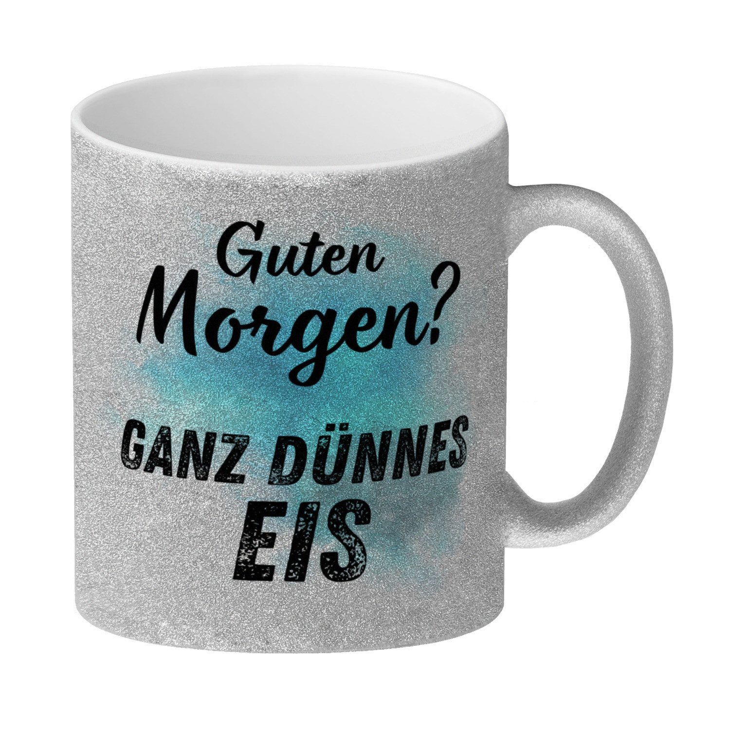 speecheese Tasse Morgenmuffel Glitzer Kaffeebecher mit Spruch Guten Morgen Ganz dünnes