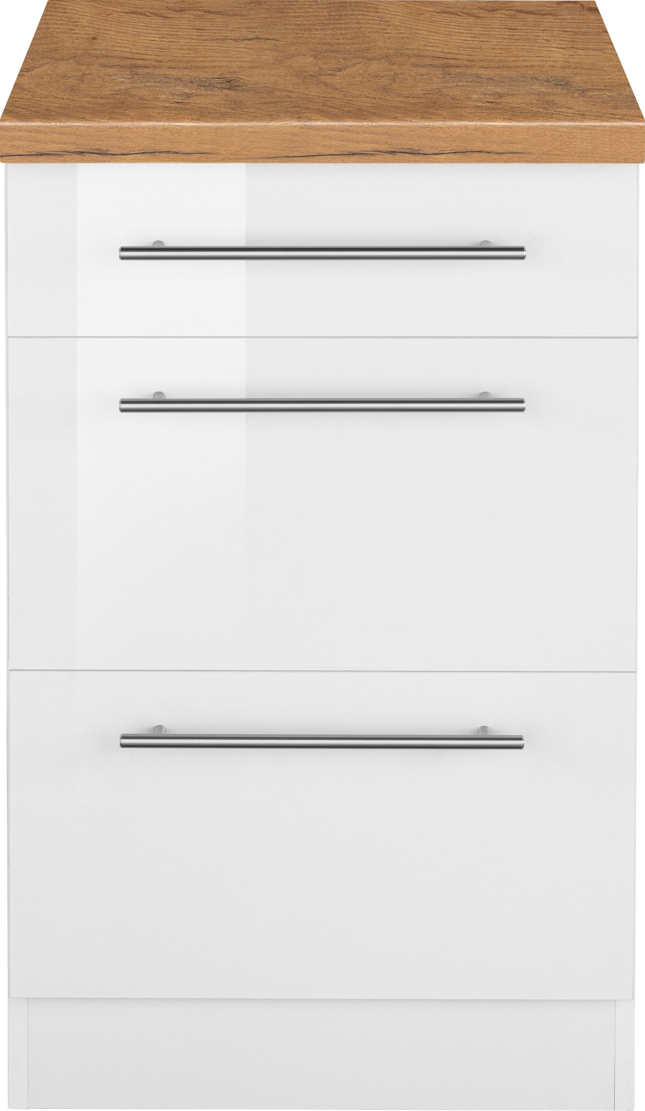 wiho Küchen Unterschrank Unna 50 weiß/kastelleichefarben 2 großen | cm Weiß mit breit, Auszügen