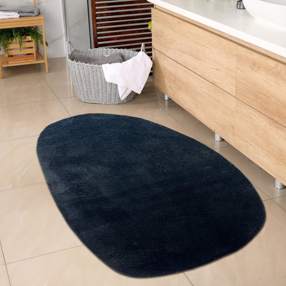 Teppich Ovaler Badezimmer Teppich – pflegleicht – in schwarz, Carpetia,  Oval, Höhe: 16 mm