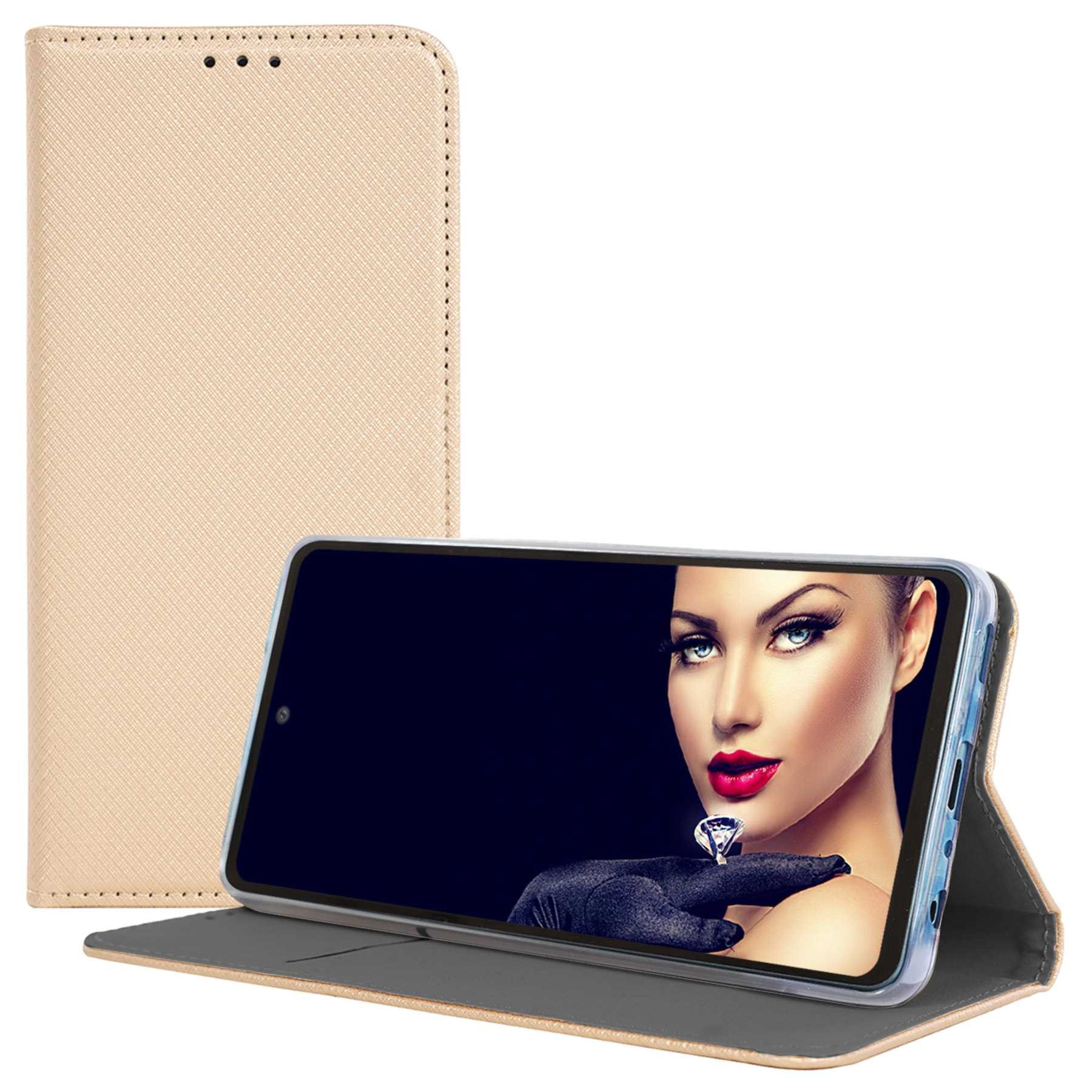 mtb more energy Smartphone-Hülle Smart Magnet für Apple iPhone 12, Gold, Bookstyle Klapphülle Cover Wallet Case aus Kunstleder