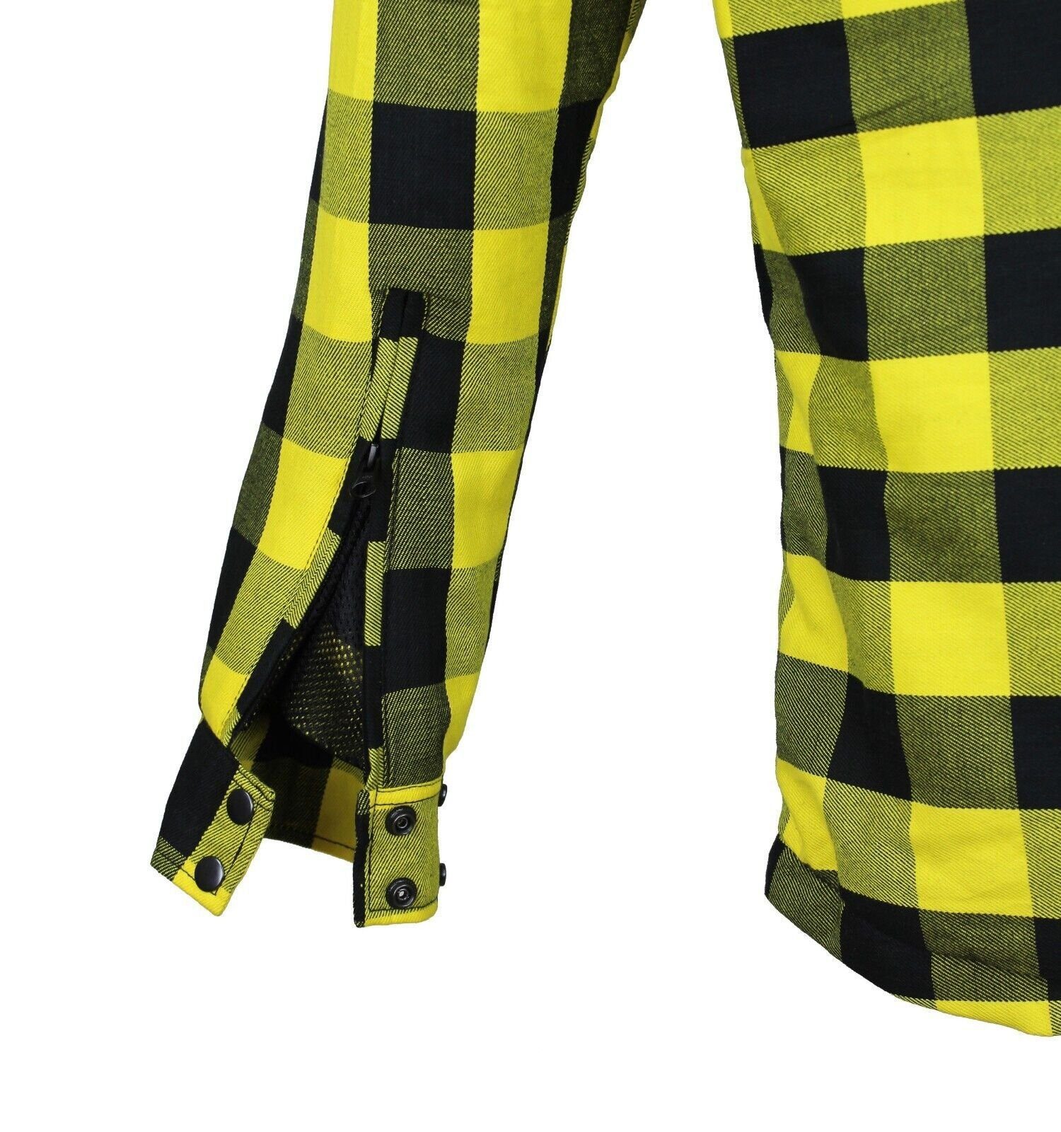 Alpha Speeds Motorradjacke Flanell-Holzfäller Motorrad KEV ARAMID Lumber Biker Hemd SLIM Gelb (Wasserdicht & Winddicht & Atmungsaktiv + Belüftungstaschen / Motorradhemd) All Season, wasserdichte Reißverschlüsse, mit Protektoren