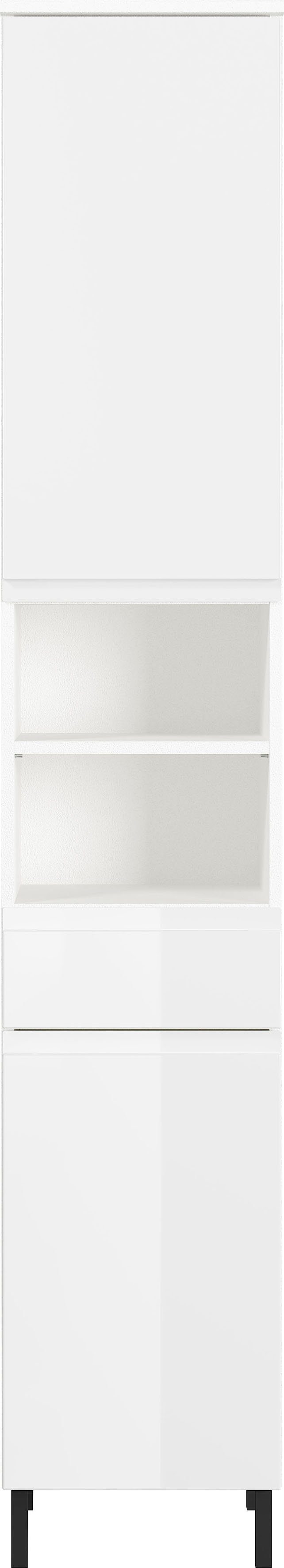 GERMANIA Hochschrank Scantic Breite 34 Weiß Fächer Türen, 1 cm, 2 2 Weiß Schubkasten, | Badezimmerschrank
