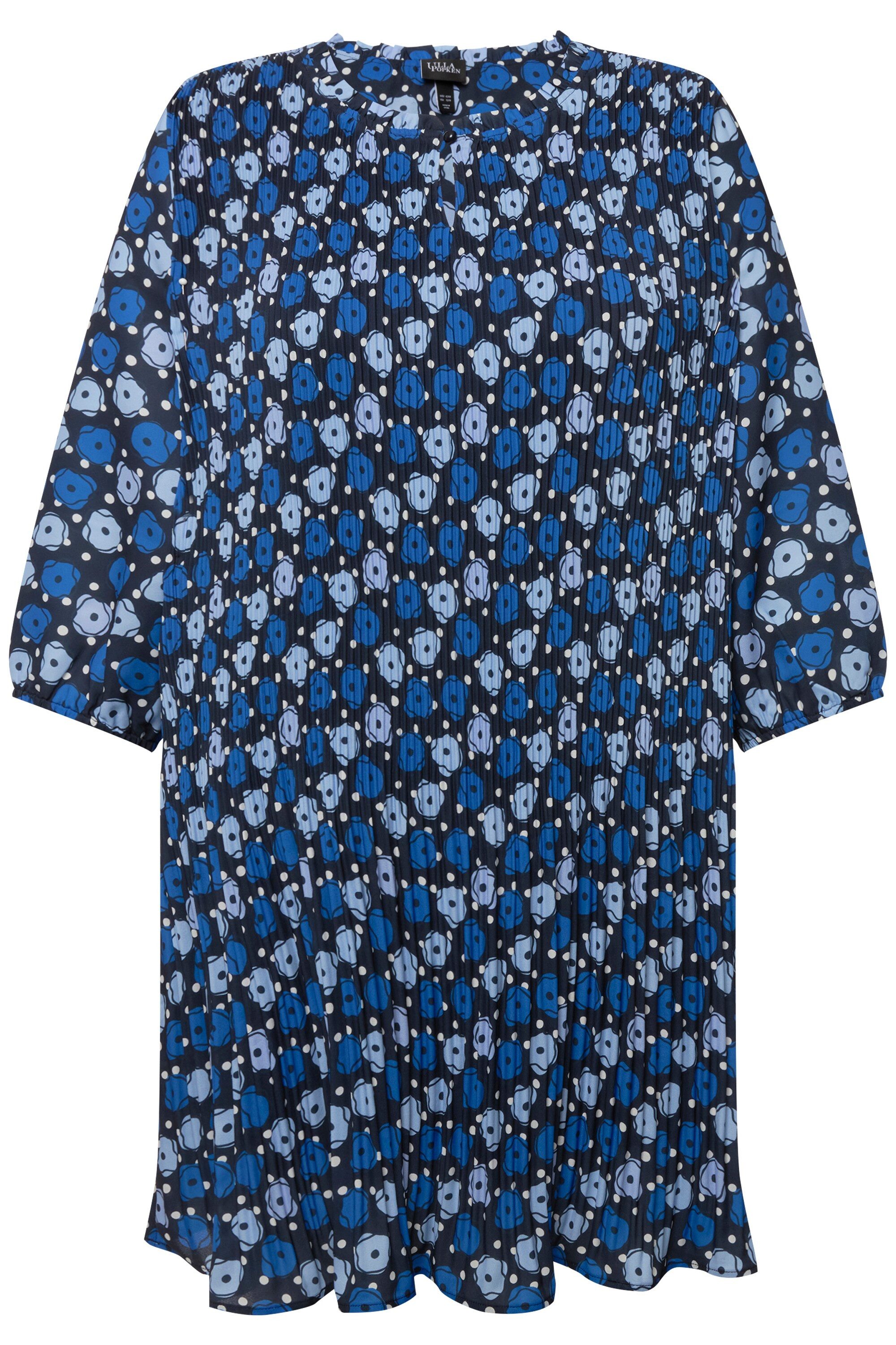 Ulla Popken Minikleid Plissee-Minikleid Blüten Rüschen-Stehkragen günstig online kaufen