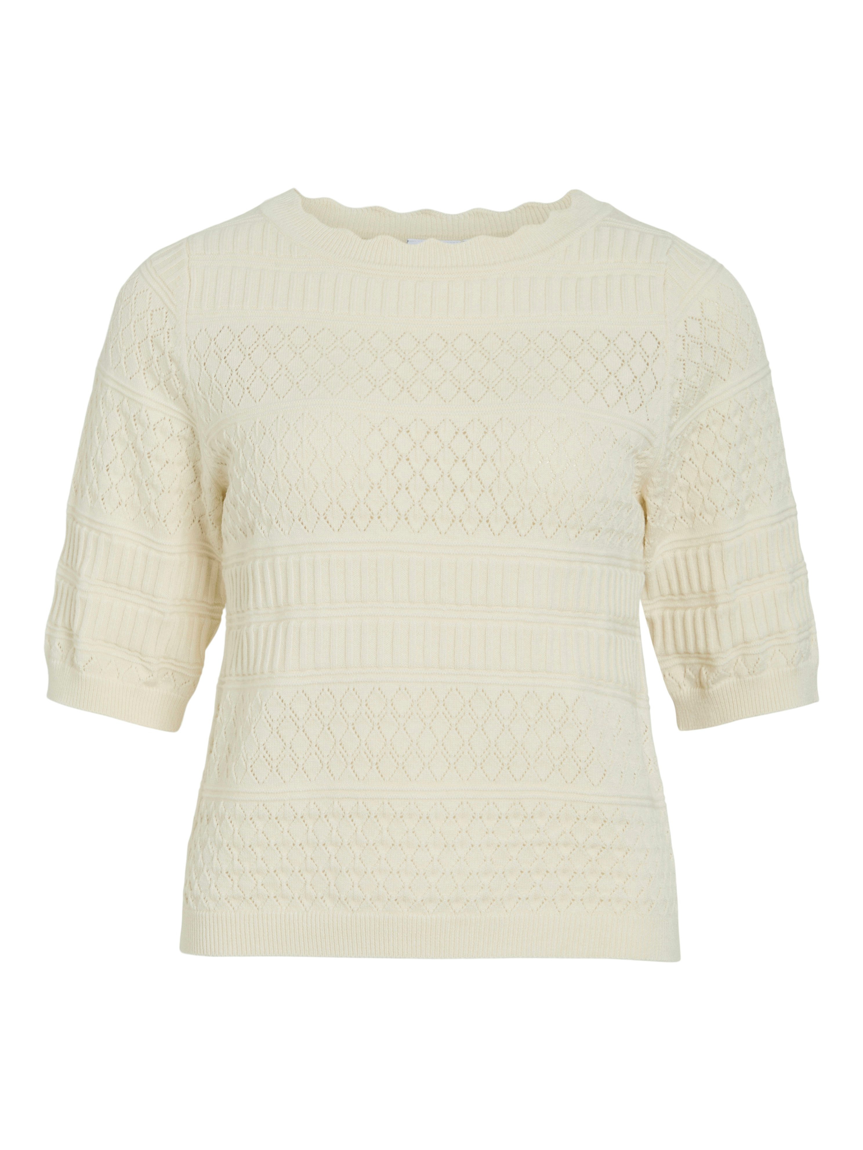 Vila Kurzarmpullover VIMILOS S/S O-NECK POINTELLE TOP - NOOS