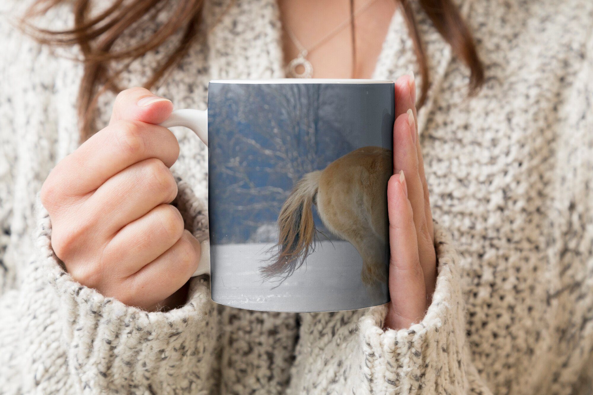 Schnee, durch den Fjordpferd Keramik, läuft Tasse Teetasse, Teetasse, Kaffeetassen, Becher, Geschenk MuchoWow