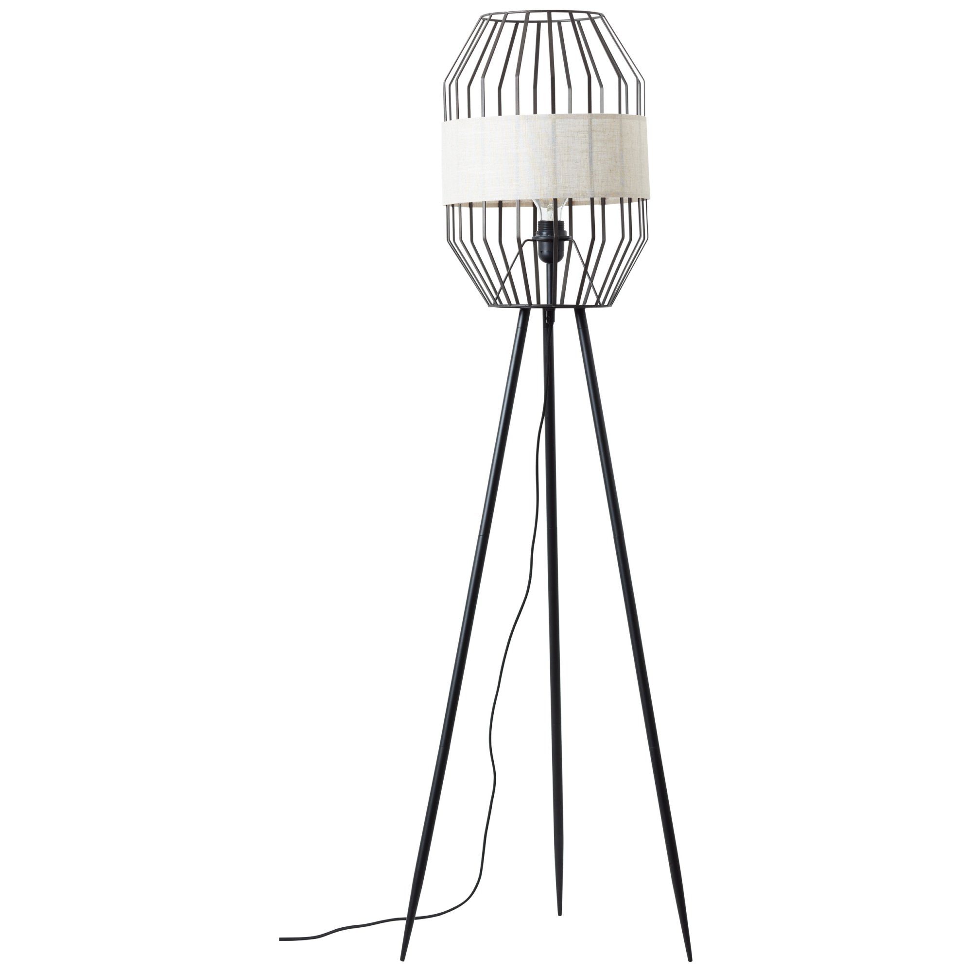 Stehlampe, x Dreibein-Lampe, Leuchtmittel, ohne cm, Metall/Textil, schwarz/natur Lightbox 45 E27, 134