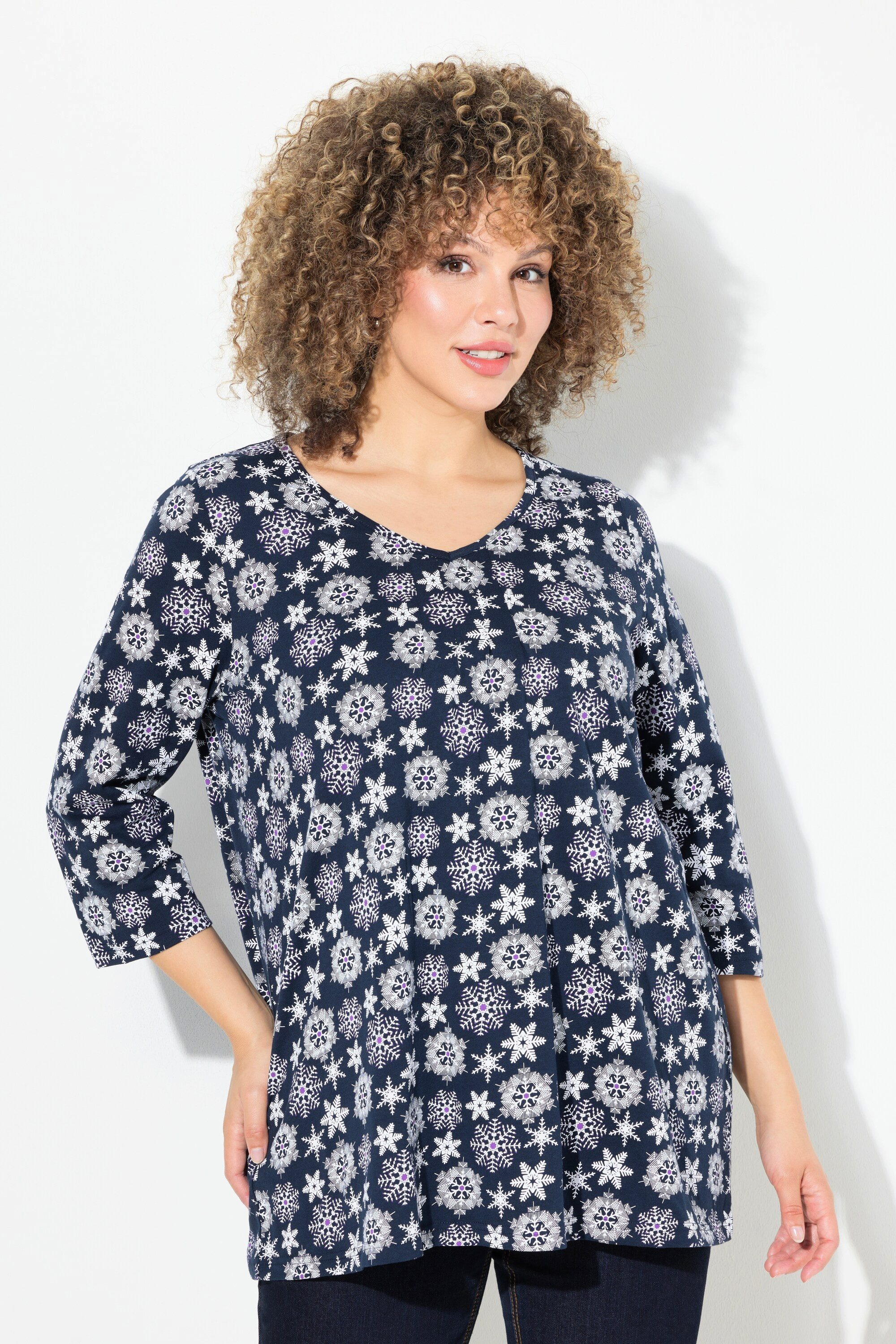 Ulla Popken T-Shirt Shirt Schneeflocken A-Linie günstig online kaufen