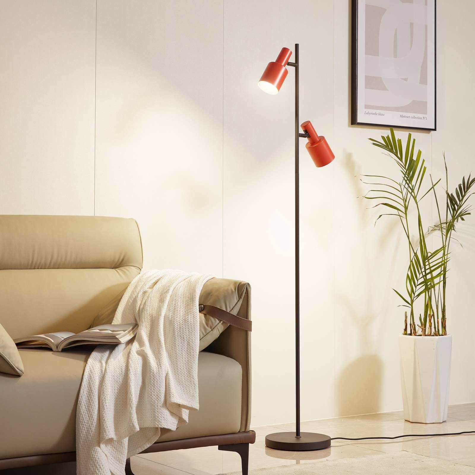 Lindby Stehlampe Ovelia, Metall, Schwarz IP20, 2 x 15 W LED