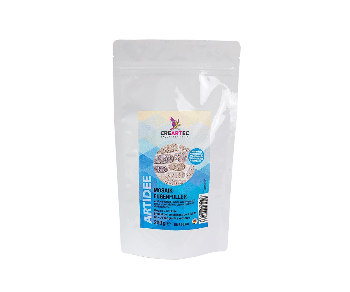 CREARTEC Klebstoff Mosaik Fugenfüller Weiß - 200g, für den Außenbereich geeignet - Made in Germany