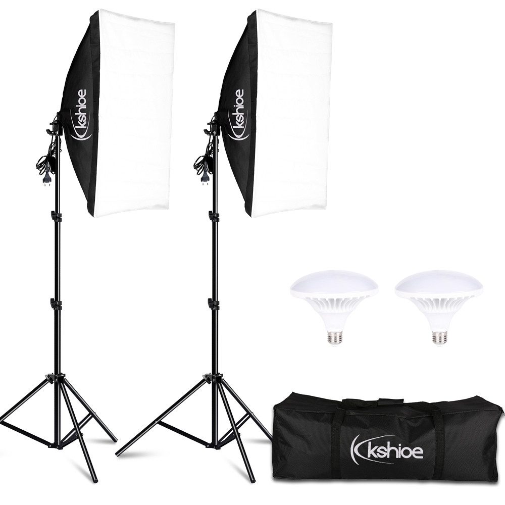 VINGLI Softbox Licht Kit für Fotostudio, 50 x 70 cm Softbox mit E27 Sockel, höhenverstellbare Aluminium Stative, inkl. Tragetasche