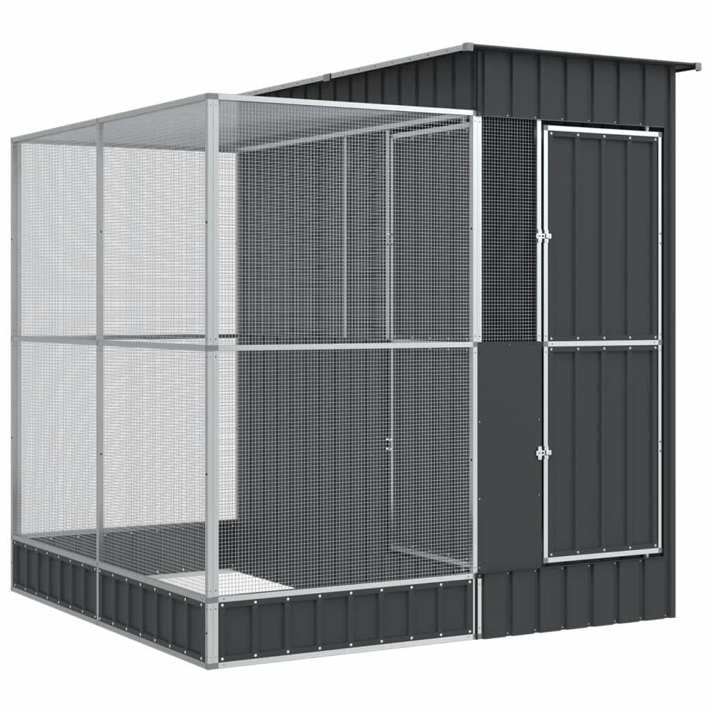 vidaXL Vogelkäfig, Voliere mit Erweiterung Silber 209 x 203 x 216 cm Stahl