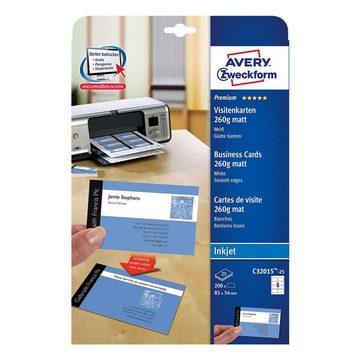 Avery Zweckform Visitenkarten C32015-25, weiß-matt, ohne Perforation, 260 g/m²