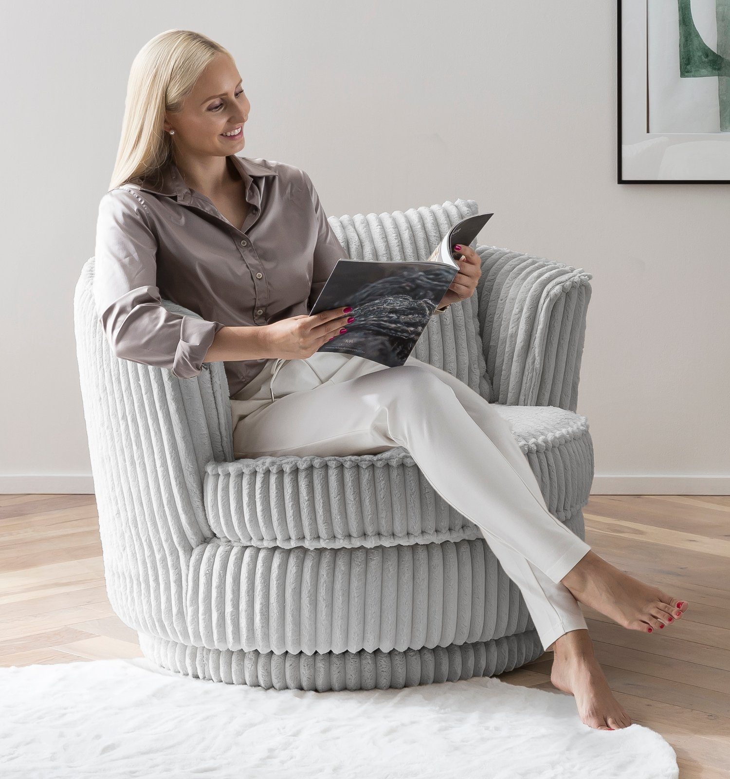 Furn.Design Loveseat Comfy (Komfortsessel in hellgrau Cord, inkl. Kissen, Ø günstig online kaufen