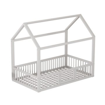 HAUSS SPLOE Kinderbett 90*200cm mit Türchen und Zaun Hausbett aus Kiefer und MDF, weiß