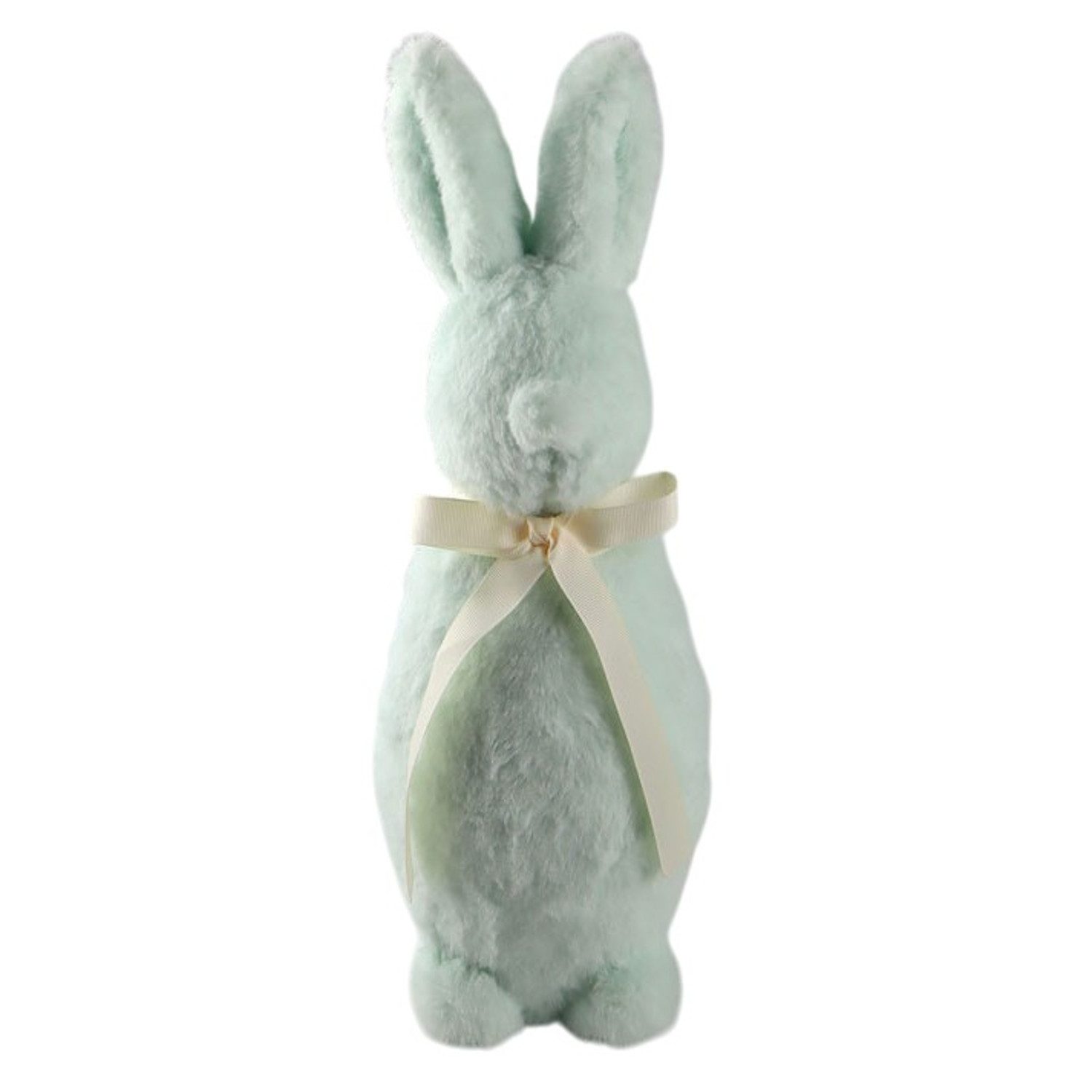 Macosa Home Osterhase mit Schleife 41cm Fell Rosa, Mint, Weiß od. Braun (Dekofigur Ostern Dekoration Tischdeko, Osterdekoration Figur Dekohase), Kunststoff Dekohase Hase Skulptur Oster-Deko