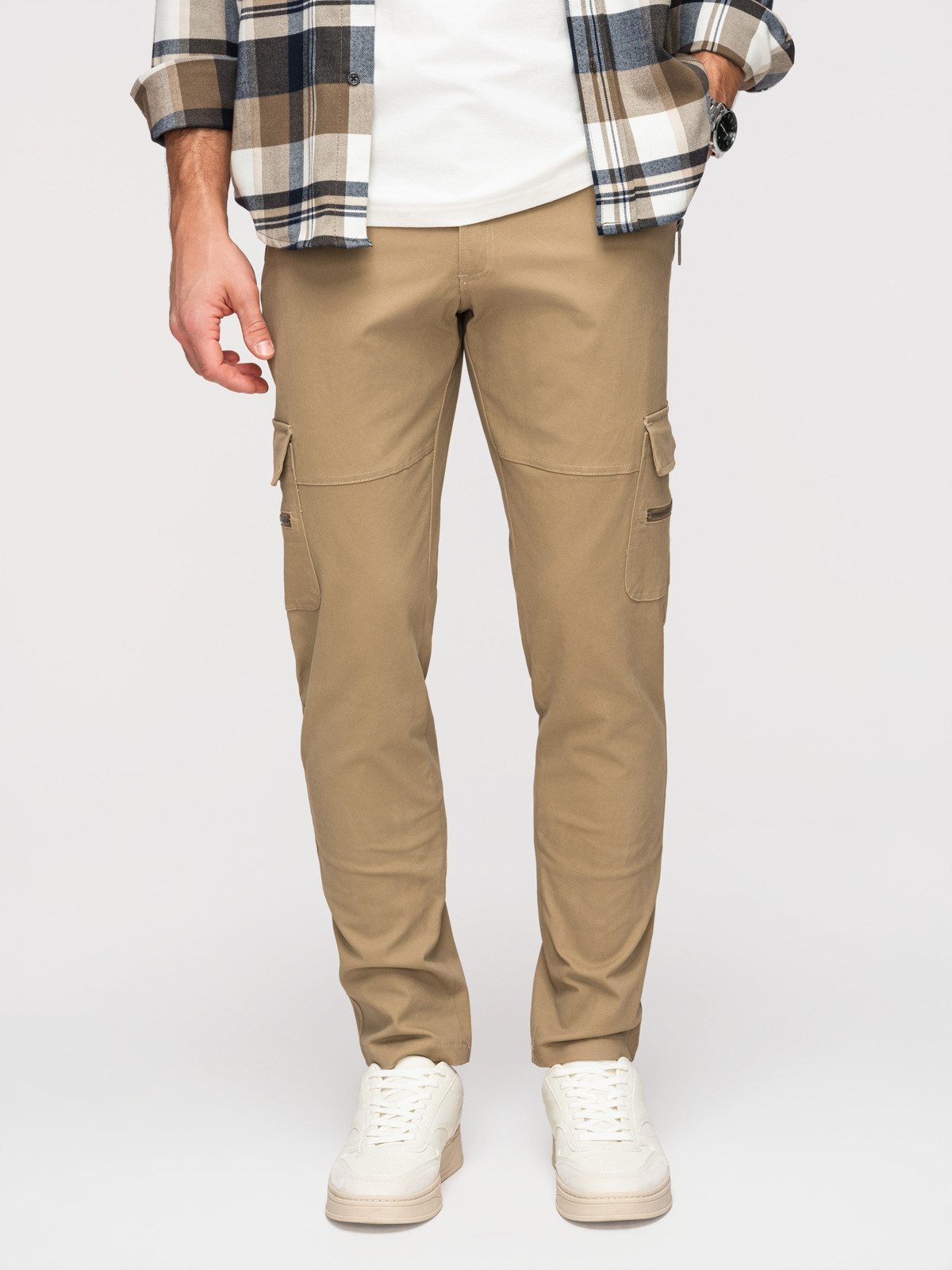 Cargohose Herren Cargo Hose Straight Leg Baumwolle Oliv M