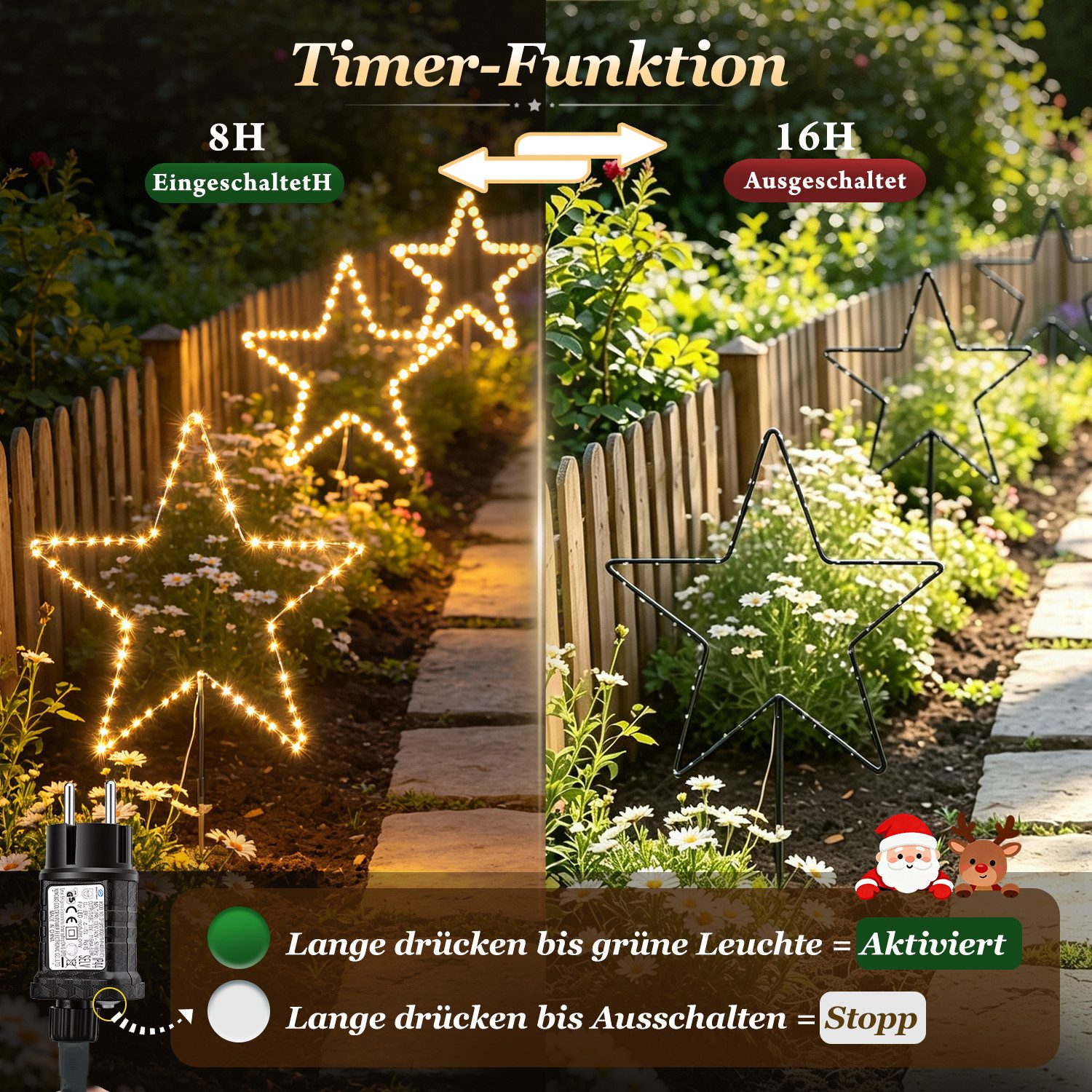 Salcar LED-Lichterkette LED Leuchtstäbe Stern Garten LED Leuchtstern 3 Stück/ 6 Stück Warmweiß, 30cm 3er Sterne LED – Bild 4 von 5