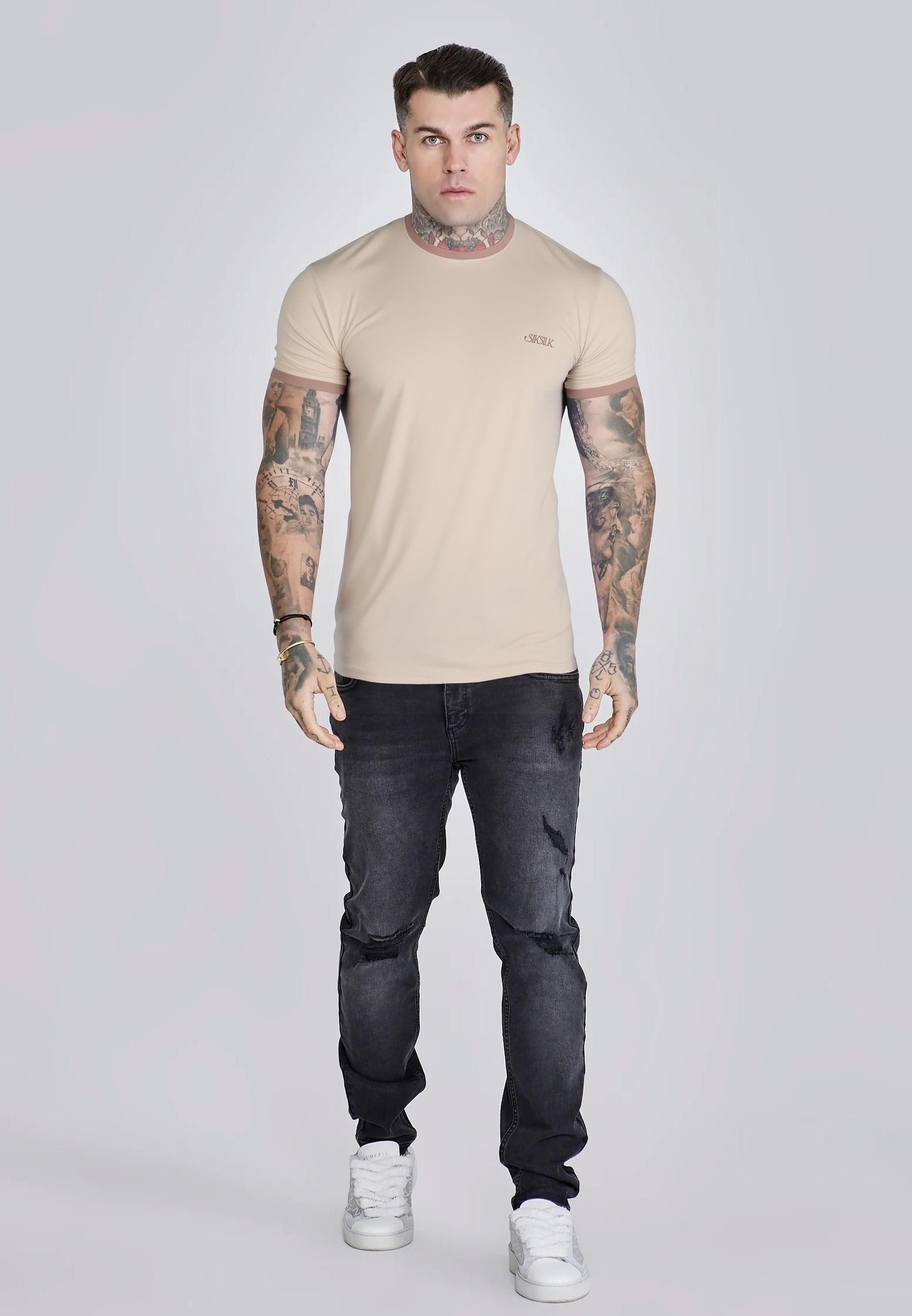 Siksilk T-Shirt SikSilk Herren Ecru Ringer T-Shirt