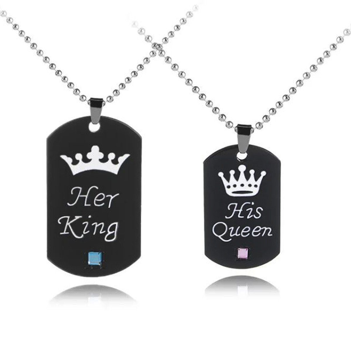 KARMA Freundschaftskette Partnerketten Edelstahl schwarz His Queen Her King (4-tlg., Paarschmuck Partnerscmuck Halsketten Liebe), Liebe Freundschaft Paare Halsketten Ketten