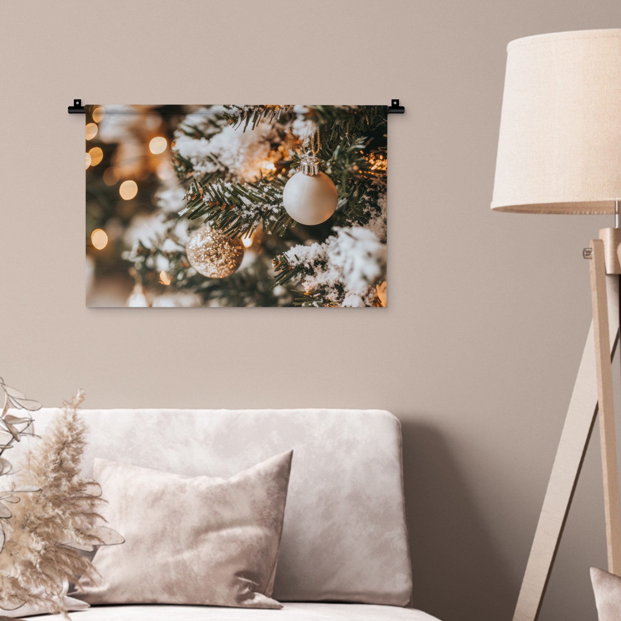 MuchoWow Wandteppich Weihnachten - Weihnachtsbaum - Winter - Innen - Schnee, Rechteckig, Höhe: 3 mm, Wandteppich für Wohnzimmer, Schlafzimmer, 60x40 cm