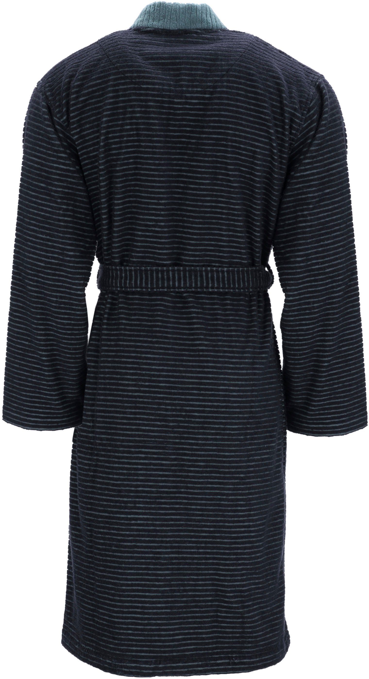 Kimonomantel navy Stripe, Gürtel, Doubleface Double Esprit Langform, Webfrottier, Herrenbademantel blue Kimono-Kragen,