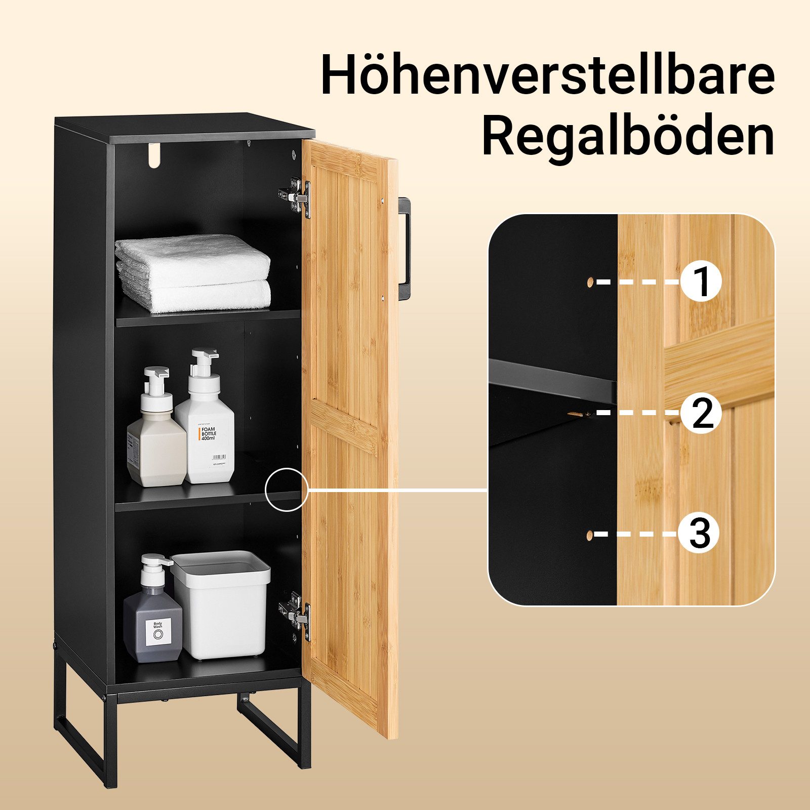 SoBuy Badkommode BZR203, Badezimmerschrank schmal Kommode, verstellbare Ablagen, Badzimmer