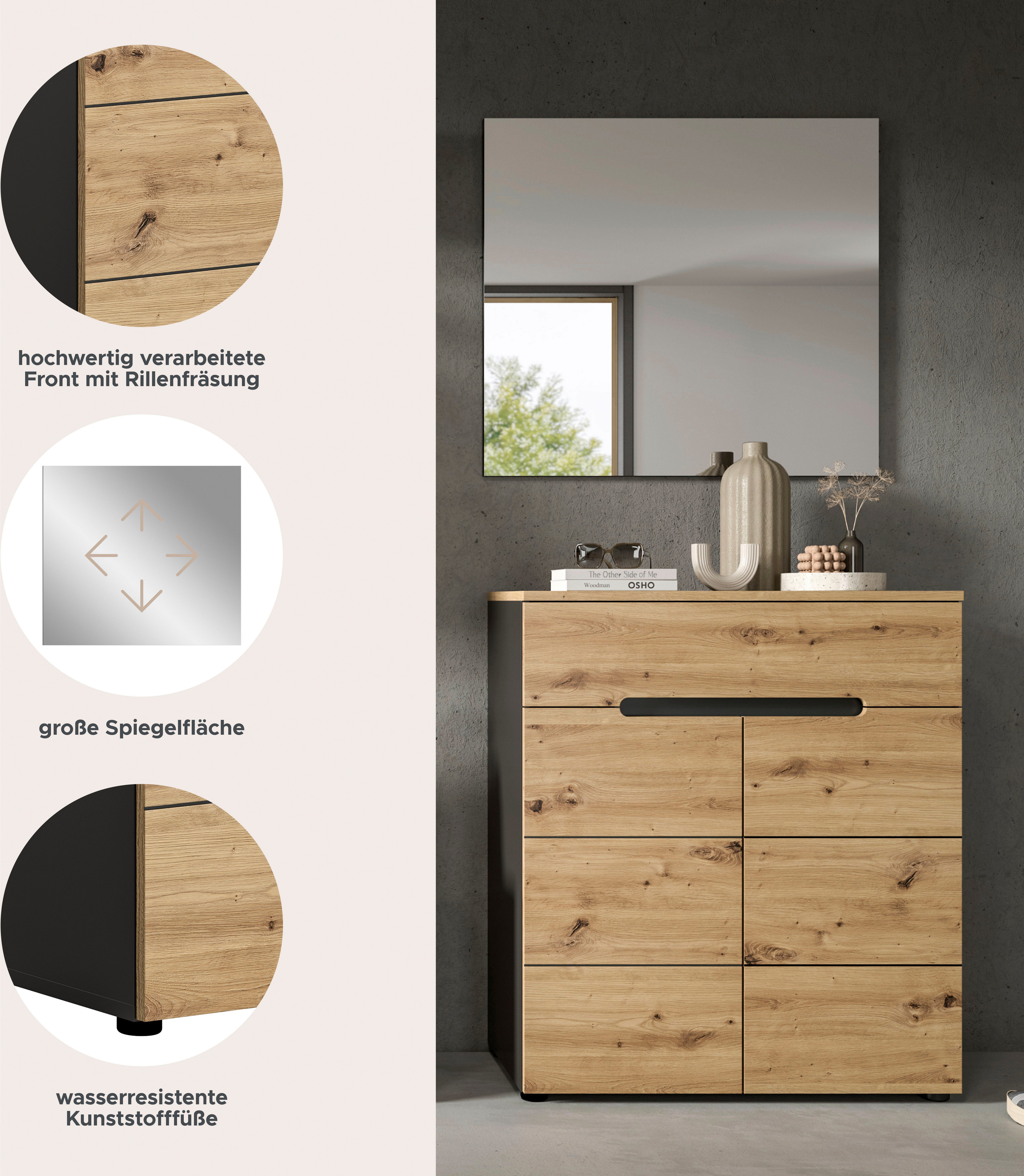 Home affaire Garderoben-Set REHAT, TOPSELLER!, 2-teilig, Breite 80cm, individuell erweiterbar, (Set, 2-St., bestehend aus: Garderobenspiegel und Schuhkommode), Garderobenkombination, Kombination, Set, Flurgarderobe, Diele