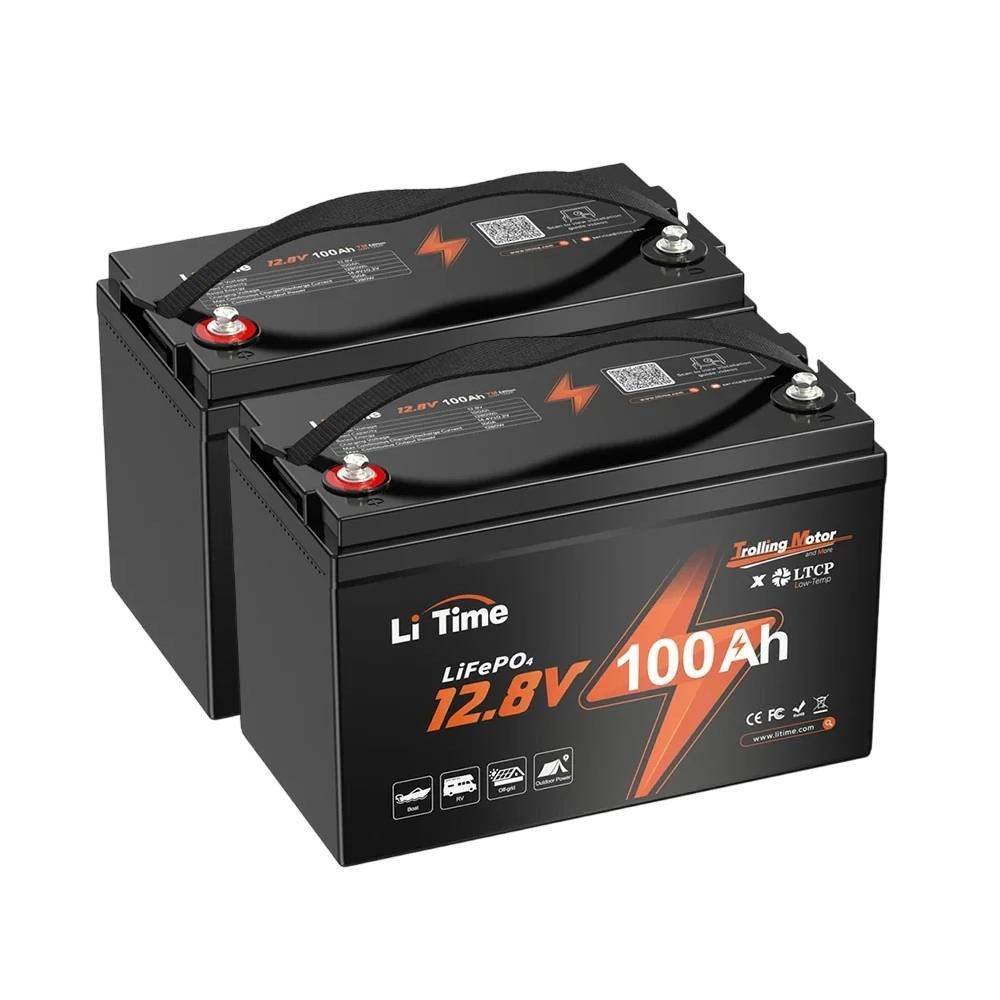 LiTime 12V 100Ah TM LiFePO4 Batterie Bootsbatterie mit Tieftemperaturschutz Solarakkus (12 V), L329*B172*H214 mm, für Elektromotor mit 30-70 lb Schubkraft