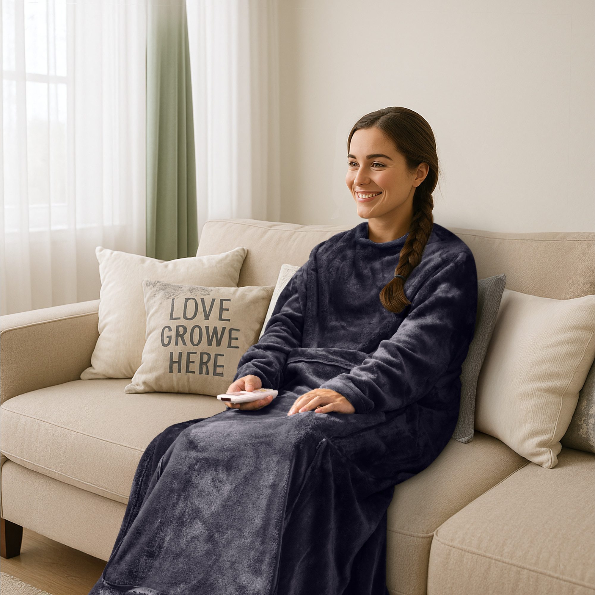 Wohndecke Kuschel Decke zum Anziehen - Deckenpullover - Deckenpulli in Grau, HOMELEVEL, Decke mit Ärmeln - Kuscheldecke mit Ärmeln - Tragbare Ärmeldecke